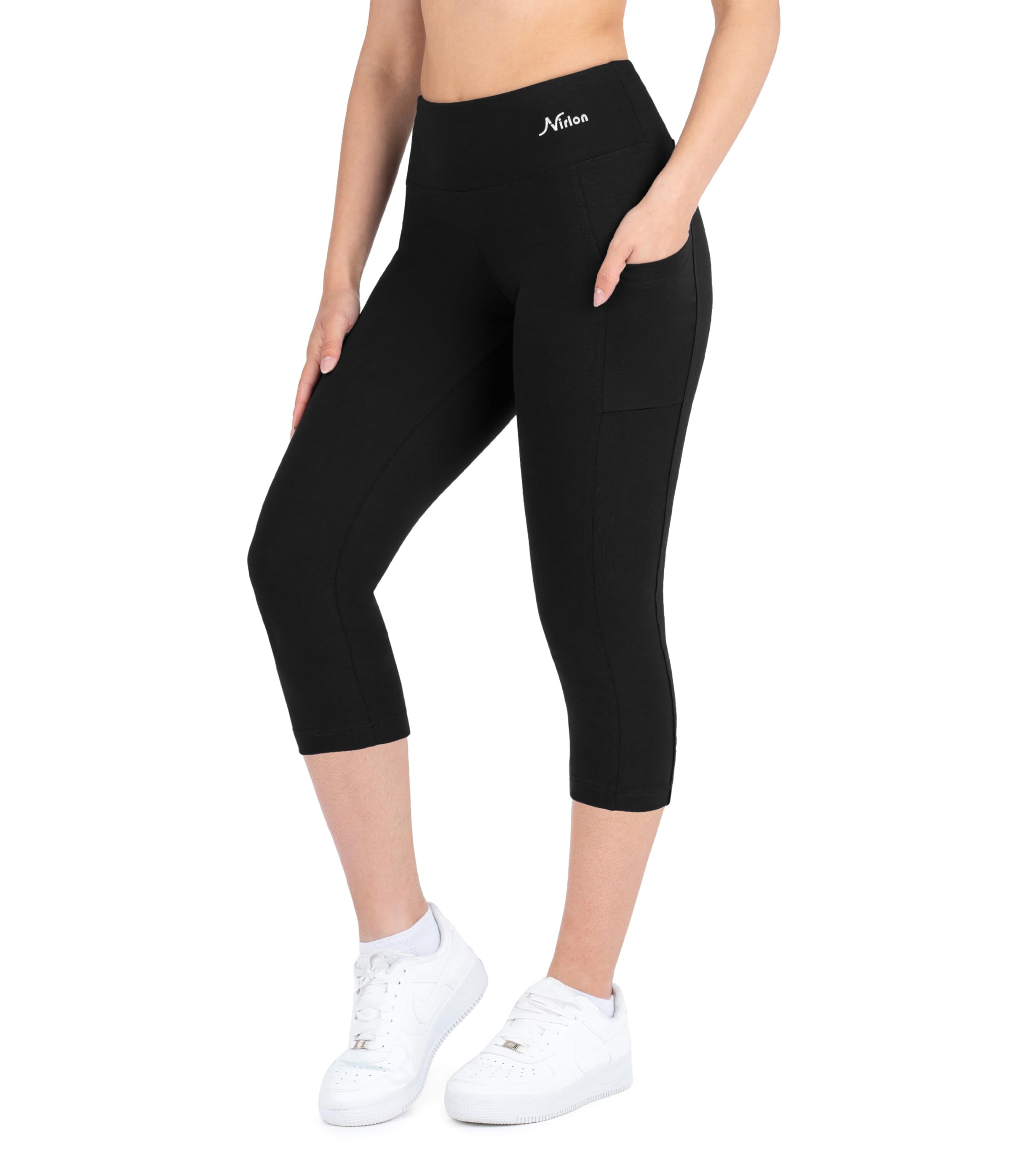 **Nirlon Women's High Waisted Capri Leggings with Pockets - Breathable Workout Leggings for Yoga, Running & Casual Wear**