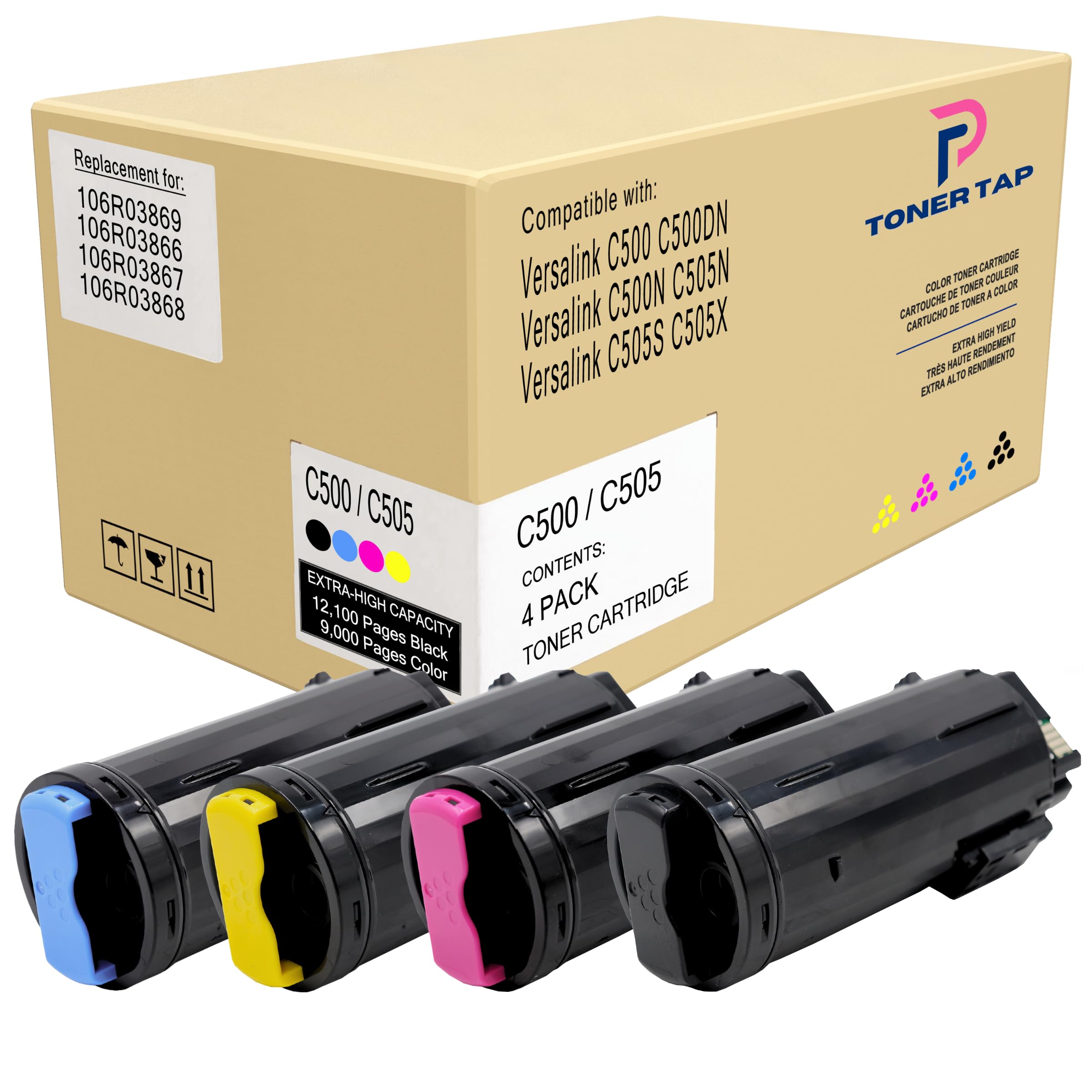High-Yield Replacement Toner Cartridge 4-Pack for Xerox VersaLink C505X/C505S/C500N/C500DN (106R03869, 106R03866, 106R03867, 106R03868) - Compatible Color Ink Cartridges for Office Printing & High-Volume Documents