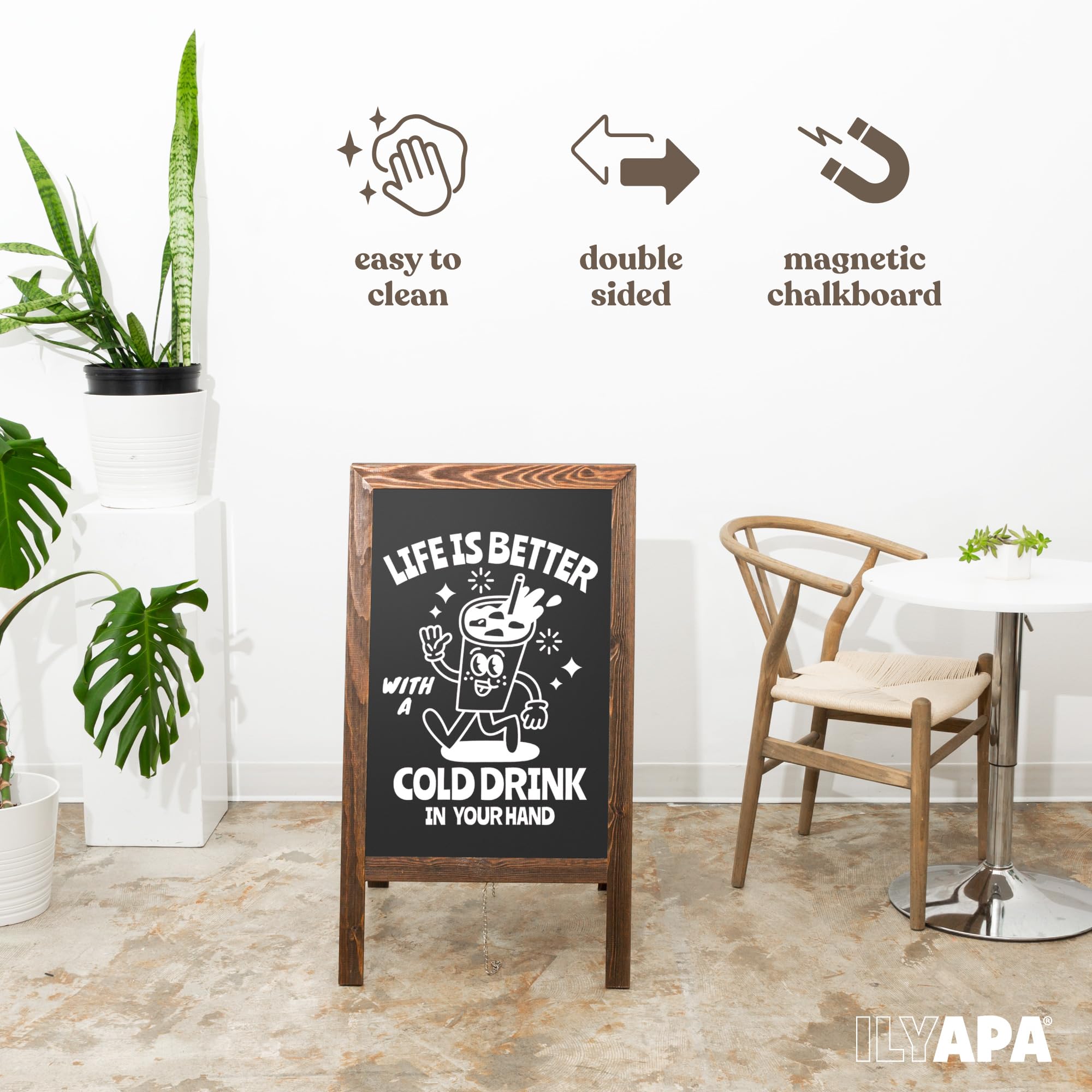 Ilyapa Wooden A-Frame Chalkboard Sign with Eraser & Chalk - 20x40 Magnetic Sidewalk Sandwich Board for Restaurants, Businesses, Weddings - Perfect for Outdoor Menu Displays, Promotions & Event Signage