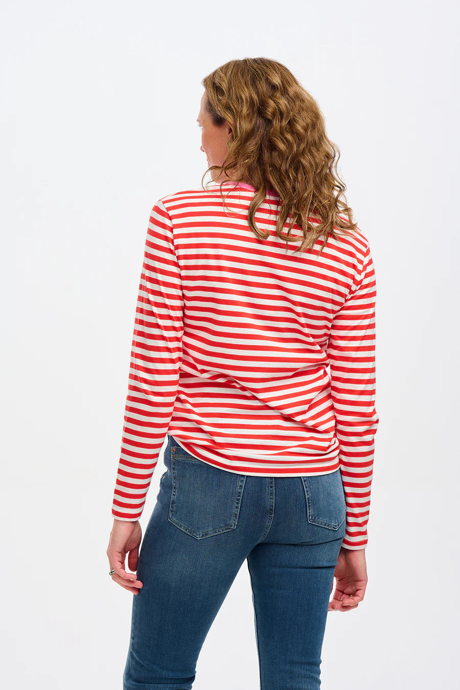Brunswick Women's Jersey Top - Soft Comfortable Short Sleeve T-Shirt (Red, Off White/Pink Highlight) - Perfect for Casual Wear, Gym & Everyday Outfits