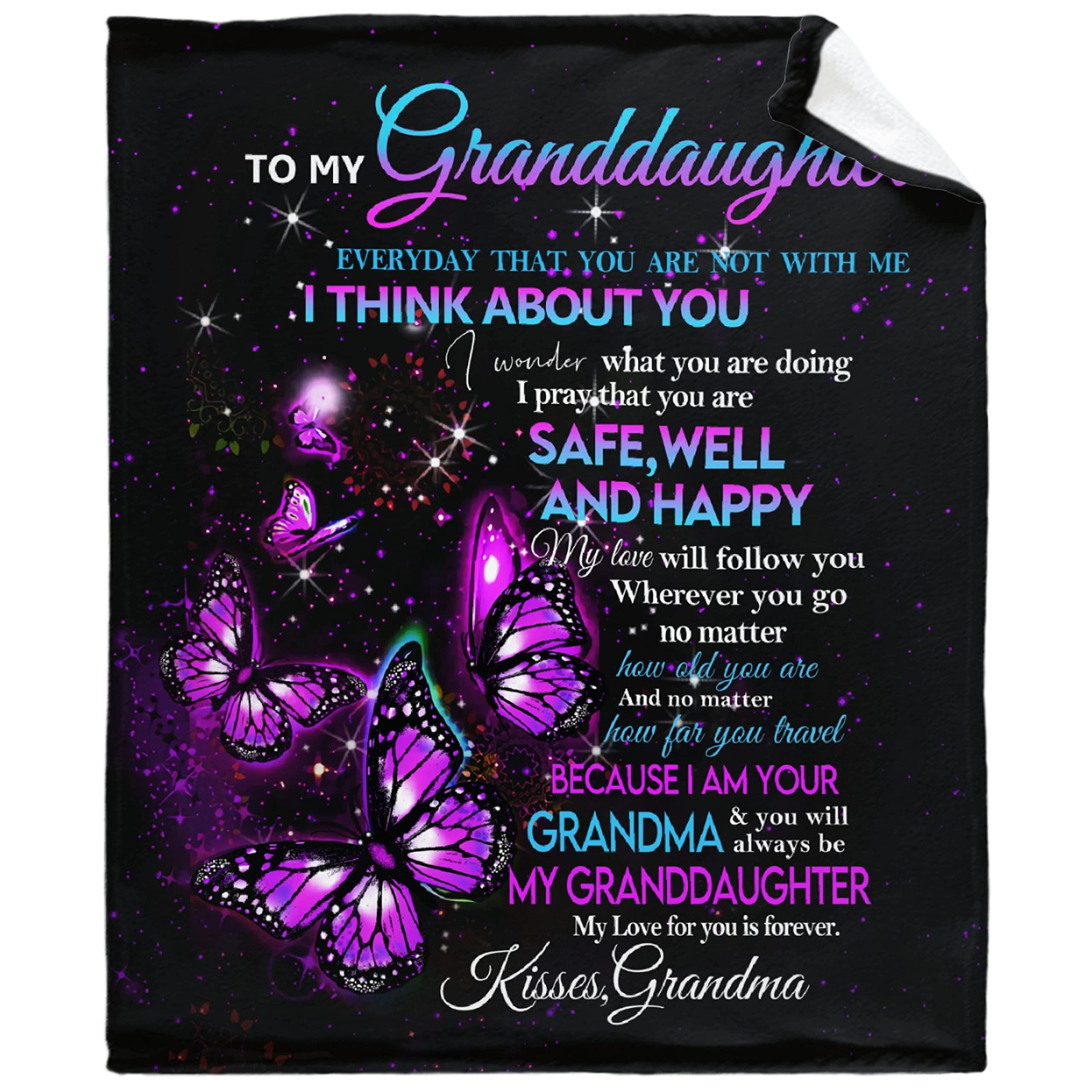 Vajrapani Butterfly Blanket - Ultra Soft Flannel Throw Blanket for All Seasons | Lightweight & Warm | Perfect for Living Room, Bed, Sofa & Office Use | Extra Large 120x90 Inches | Thoughtful Gift from Grandma to Granddaughter