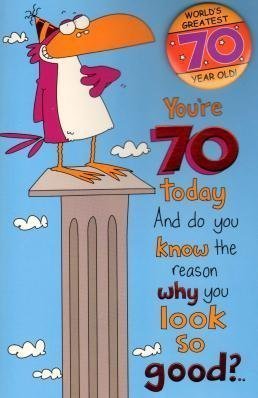70 Today Birthday Card & Badge Set with Bird Design - 8.25 Inch - Perfect for Milestone Birthday Celebrations, Parties & Gifts