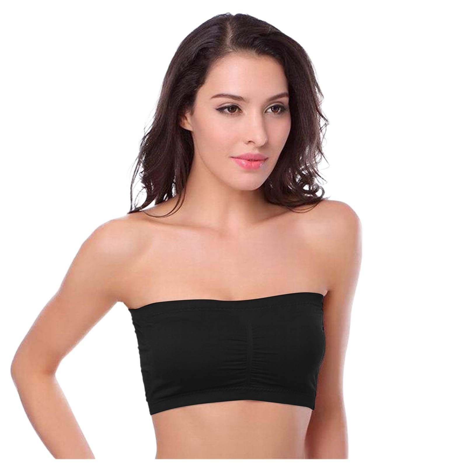 mmknlrm Women's Stretch Hollow Strapless Bralette - Soft Back Support Underwear for Tube Skirts & Dresses (Black, Size S) | Perfect for Layering, Casual Wear & Comfort