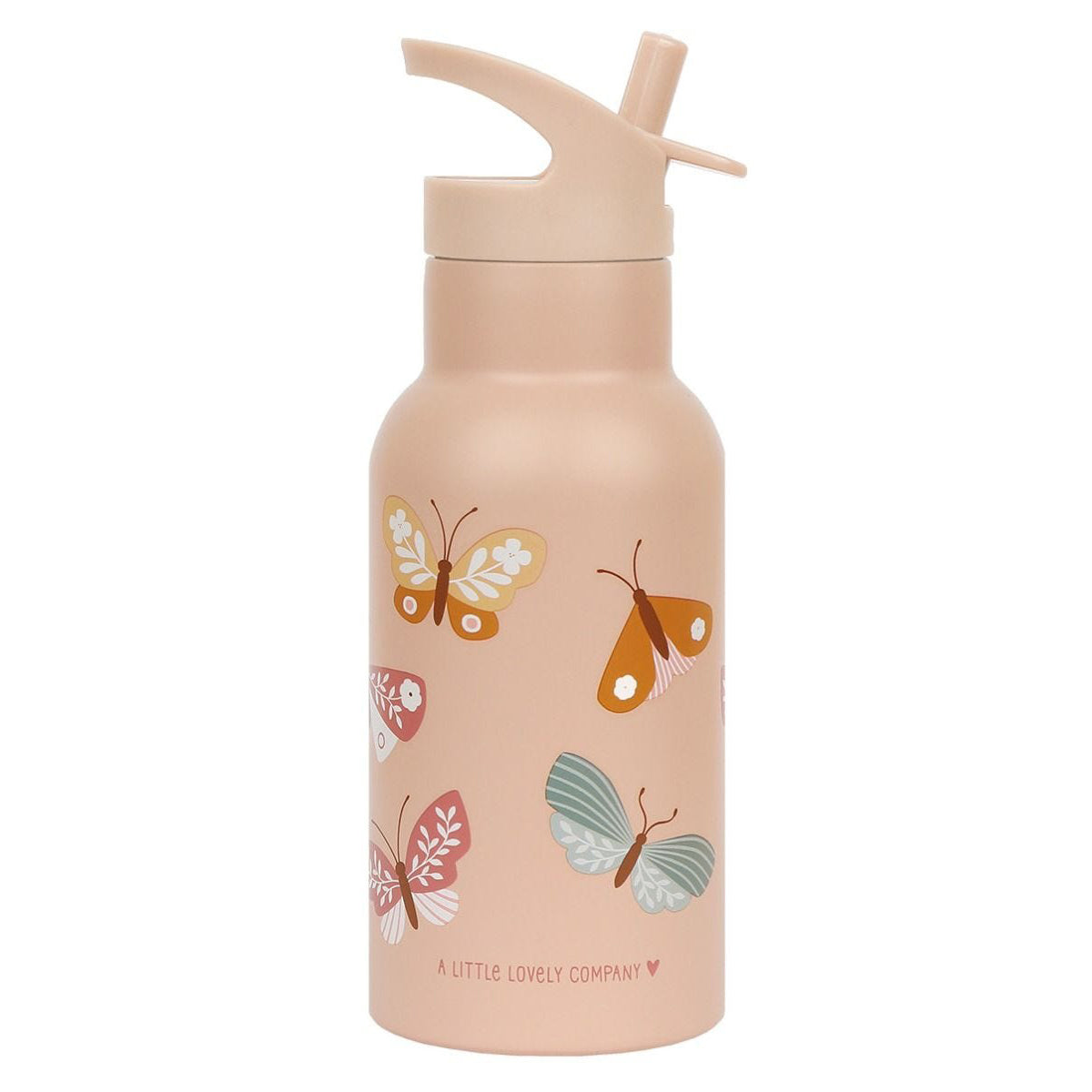 A Little Lovely Company Stainless Steel Water Bottle with Butterfly Design - 20oz Insulated Thermos for Hot & Cold Drinks - Perfect for School, Gym, Hiking and Outdoor Activities