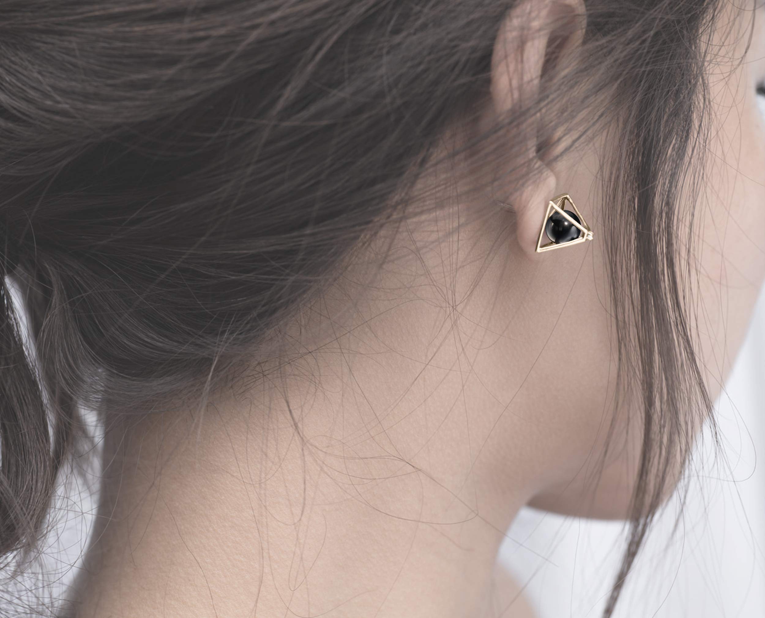Majade Black Tourmaline Earrings - 14K Yellow Gold Handmade Geometric Pyramid Stud Earrings with Diamond Accents | Perfect for Gift Giving, Weddings & Everyday Elegance