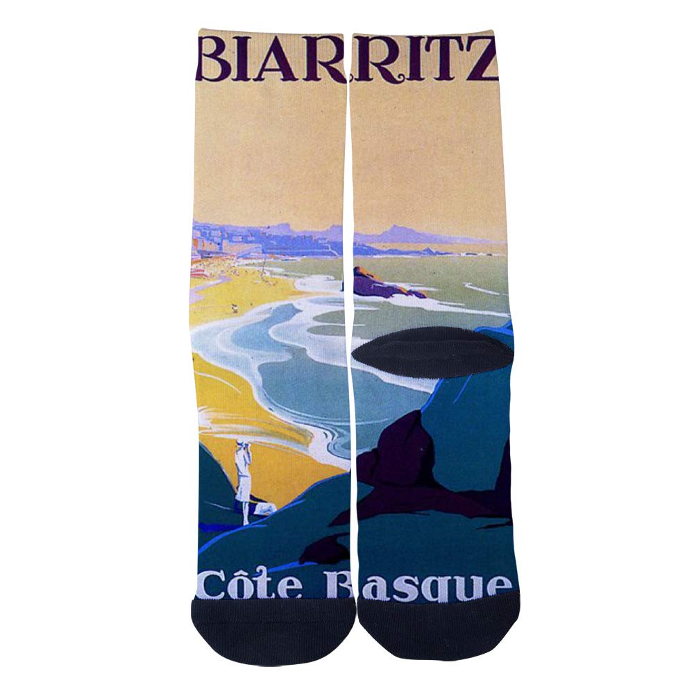 Vintage Biarritz France Travel Socks - Casual Crew Socks for Men & Women - Perfect for Travel & Gifts