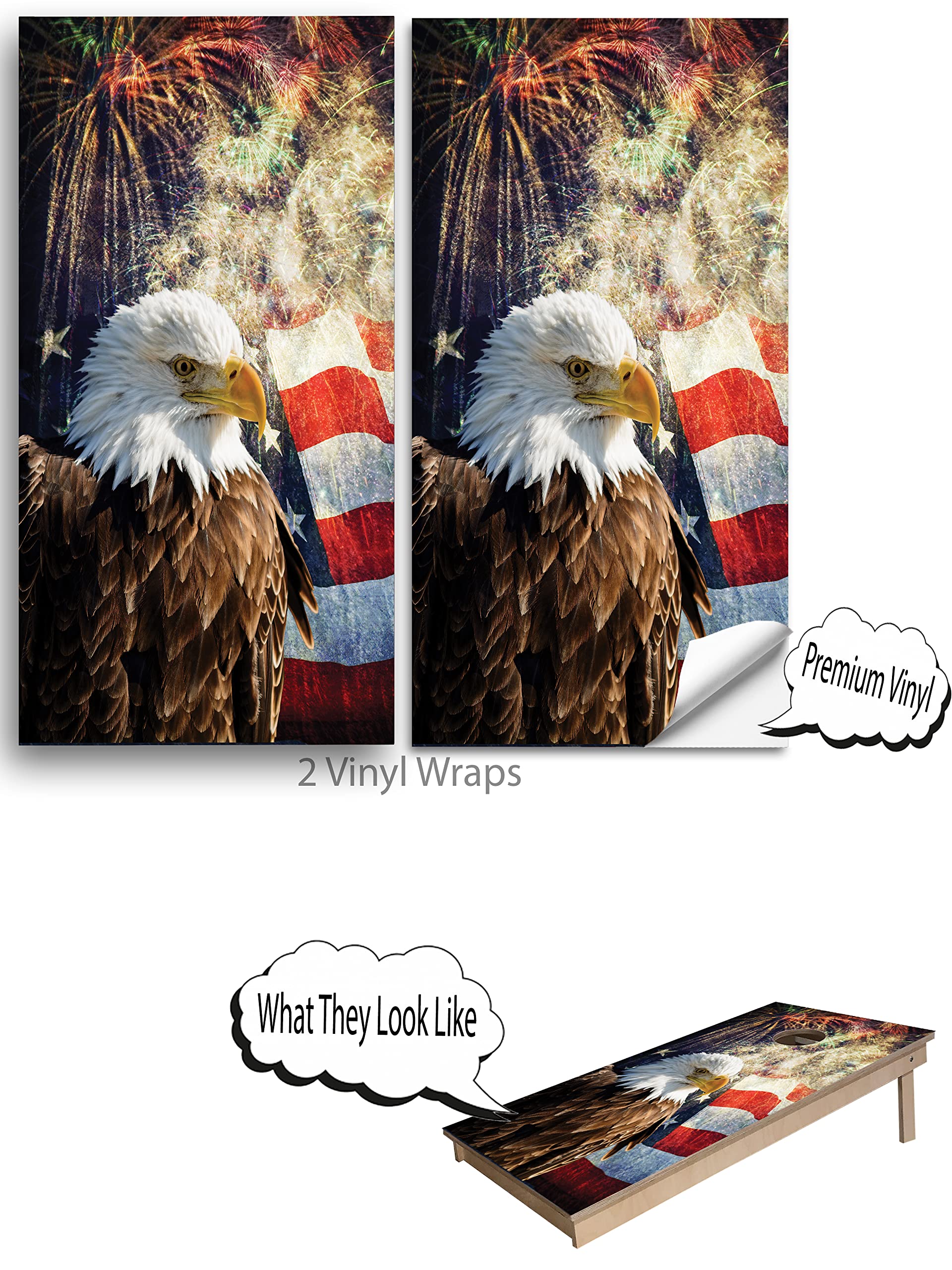 Patriotic Cornhole Board Vinyl Wrap Decals Set of 2 - American Flag & Eagle Design Bean Bag Toss Game Stickers for Outdoor Parties, Tailgating, and Backyard Fun