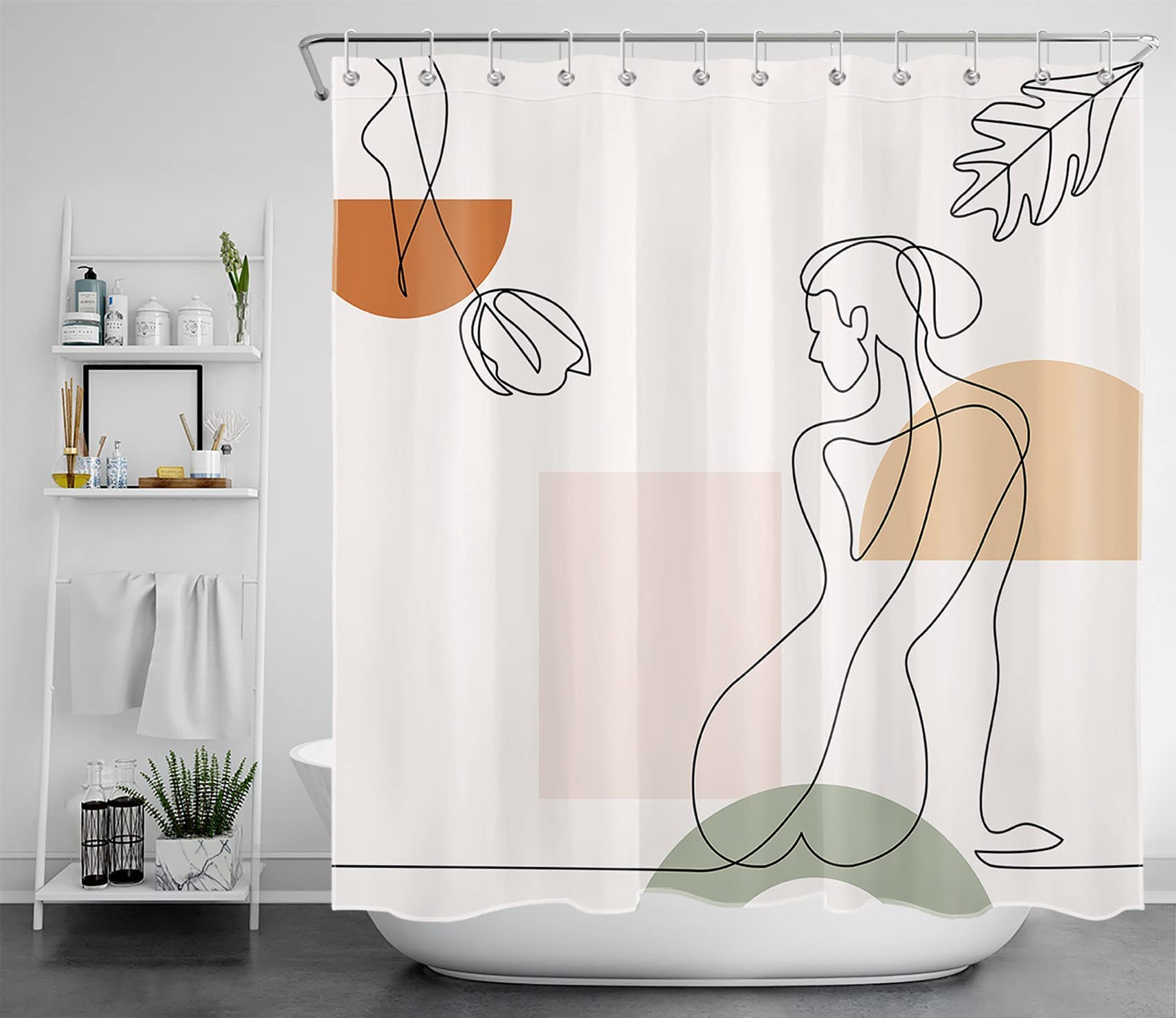 Modern Abstract Shower Curtain with Hooks - Minimalist Beige Bathroom Decor with Artistic Girl Design (72x72 Inches) - Perfect for Contemporary Bathrooms, Guest Baths & Spa-Style Showers