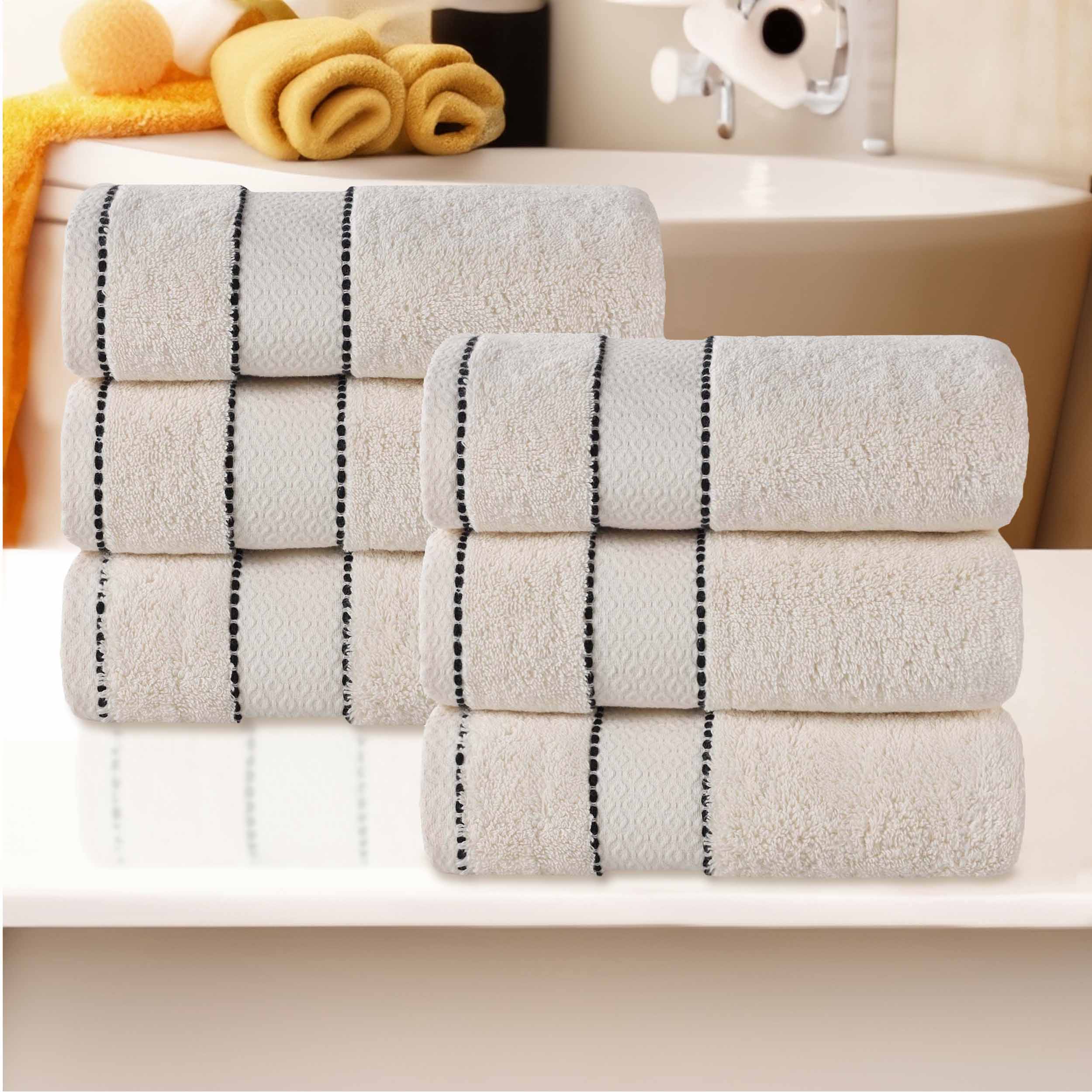 Premium Giza Cotton Dobby Hand Towels - Ultra Absorbent Set of 6 - Made in Egypt - Soft & Luxurious Bath, Kitchen & Guest Towels for Spa, Hotel & Home Use