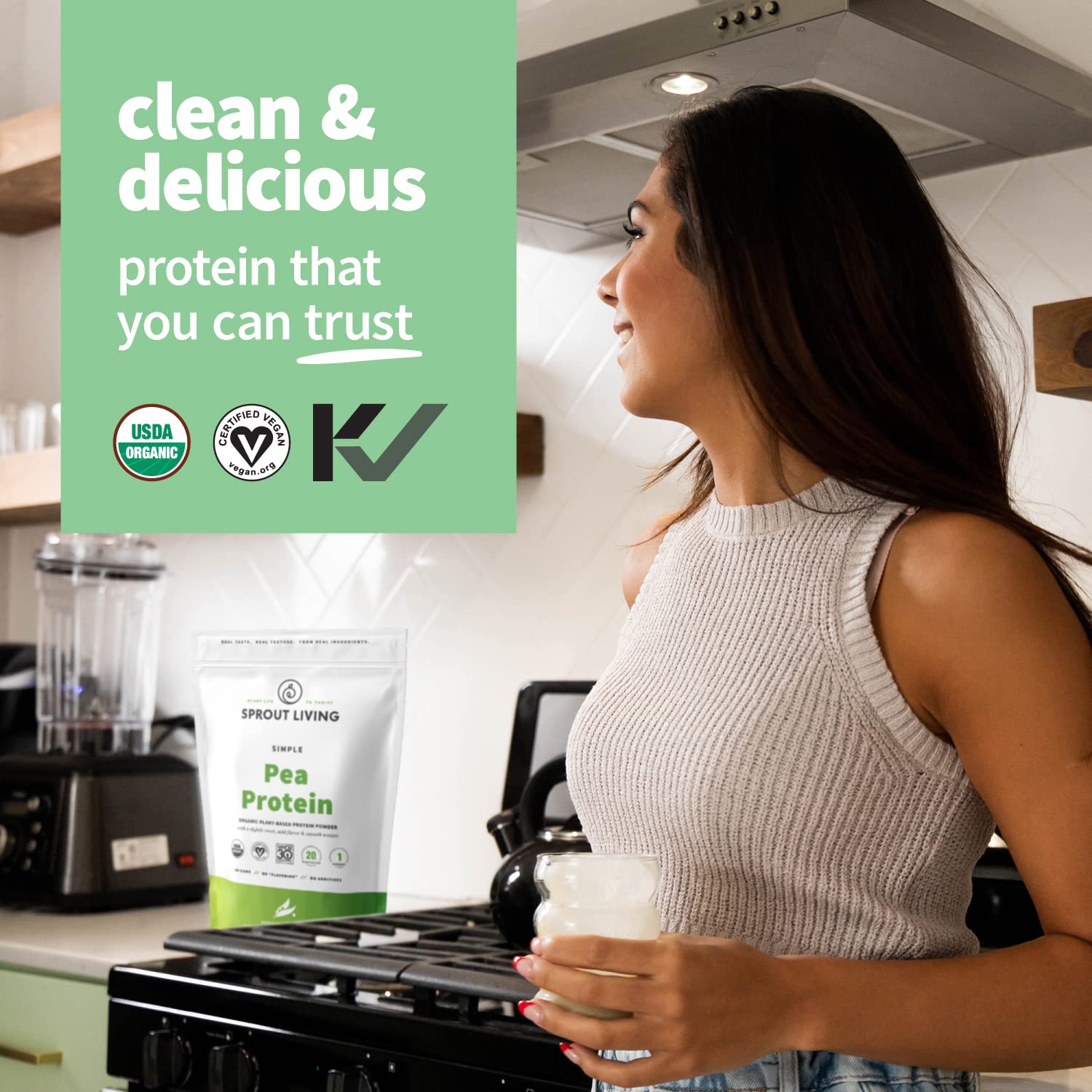 Sprout Living Organic Pea Protein Powder - 20g Plant-Based Vegan Protein, Non-GMO, Dairy-Free, Gluten-Free, Keto-Friendly, No Artificial Sweeteners (1lb) - Perfect for Smoothies, Baking & Post-Workout Recovery