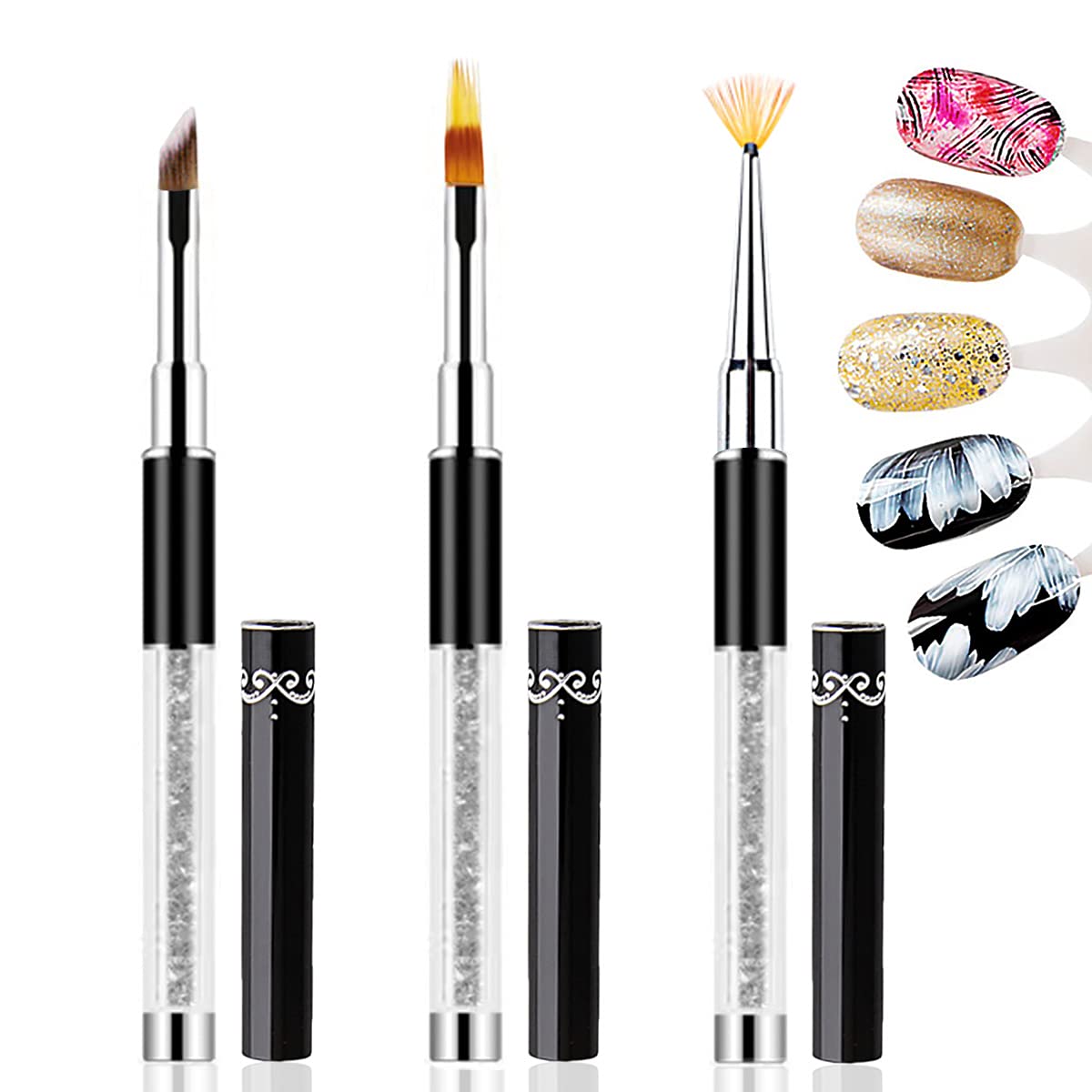 SILPECWEE 3Pcs Ombre Nail Brush Set - Acrylic Nail Art Brushes for Gradient & Gel Nails - Professional Manicure Tools for Salon & Home Use - Perfect for Nail Painting, Ombre Designs & DIY Nail Art
