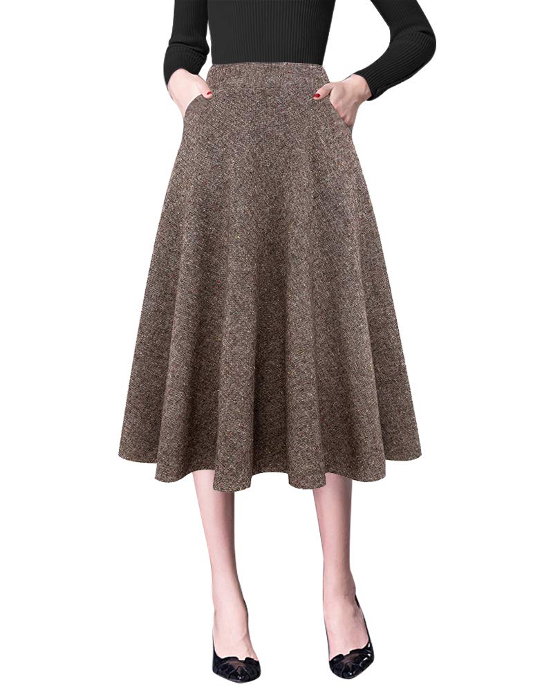 IDEALSANXUN Women's High Waist A-Line Pleated Midi Wool Skirt - Elegant Winter Fashion for Office, Party & Casual Wear
