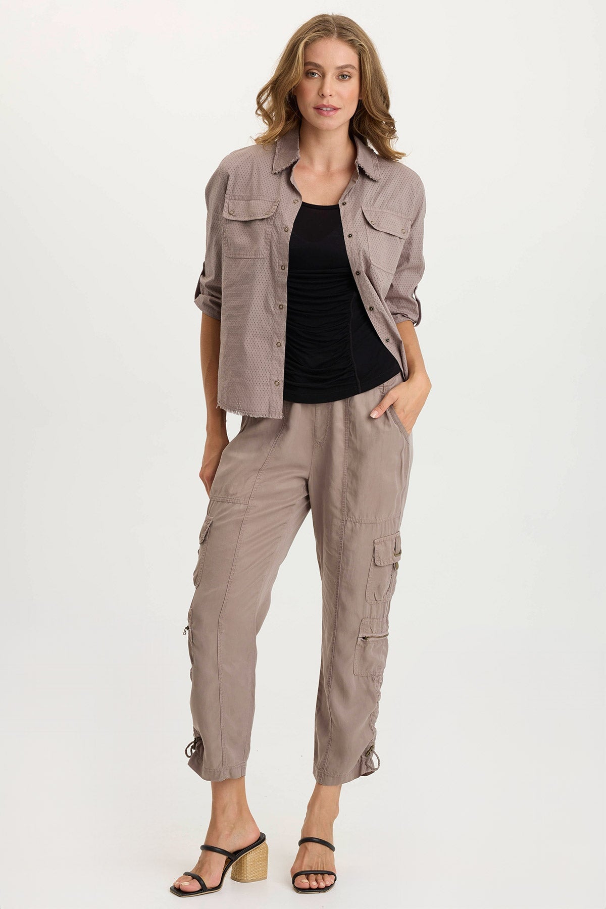Selmy Twill Corded Cargo Crop Pants for Women - High Waisted Stretch Joggers, Casual Streetwear, Workout & Lounge Pants - Perfect for Yoga, Running, and Everyday Wear