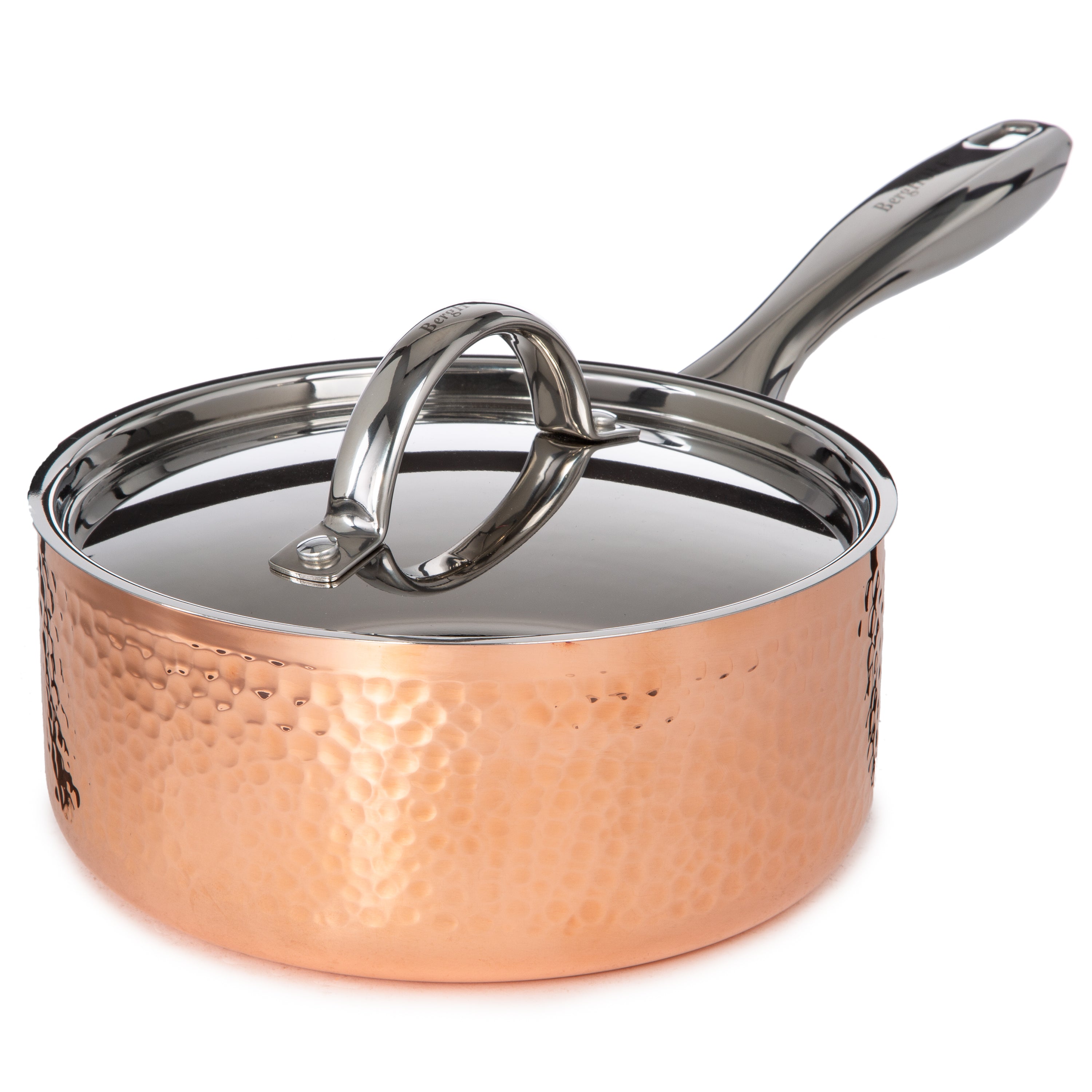 BergHOFF Vintage Tri-Ply Copper 7-Piece Cookware Set with 2qt Saucepan & Lid - Hammered Finish for Professional Cooking & Home Kitchen Use