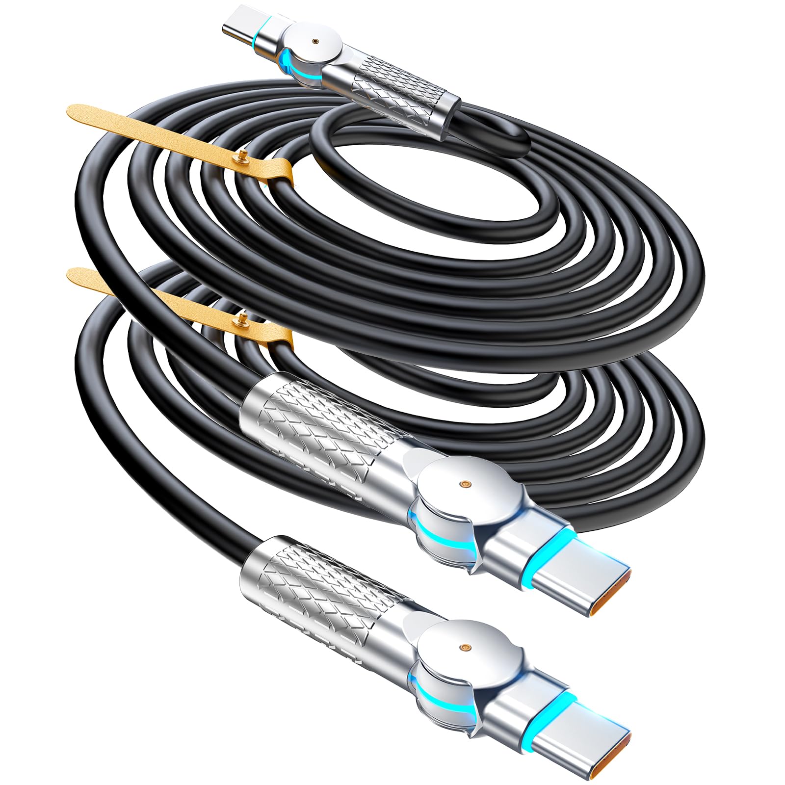 240W USB C to USB C Fast Charging Cable 10FT 2 Pack - 180° Rotating Head with LED Indicator - Compatible with iPhone 15 Series, MacBook Air, Pixel, Samsung Galaxy S23/S24 Ultra - Perfect for Home, Office & Travel (Black)
