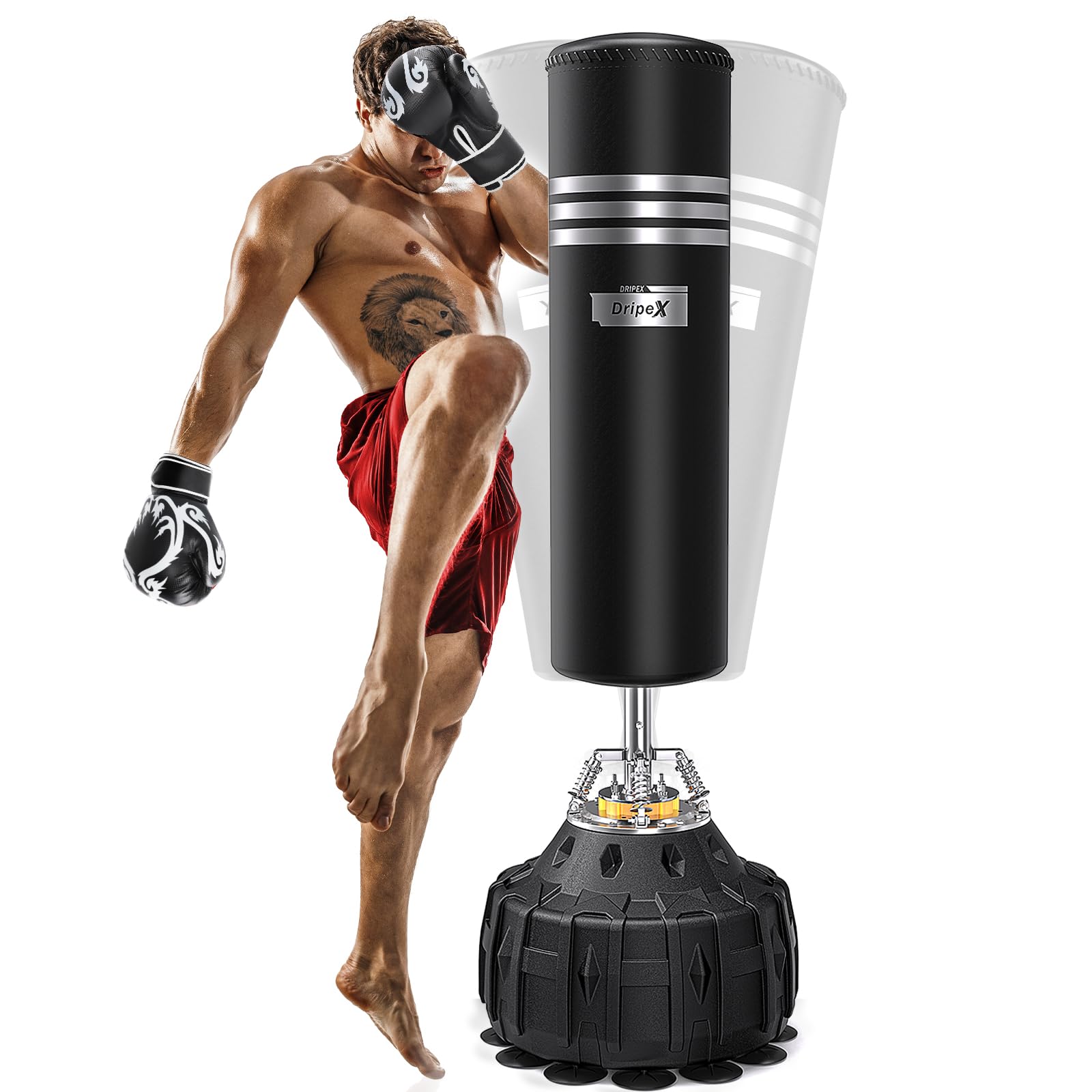 Dripex Freestanding Punching Bag - Heavy Duty Boxing Bag with Stand for Adults & Youth, Men's Standing Punch Bag for Home Gym, Training & Fitness Workouts - Perfect for Boxing Practice, MMA Training & Cardio Exercise