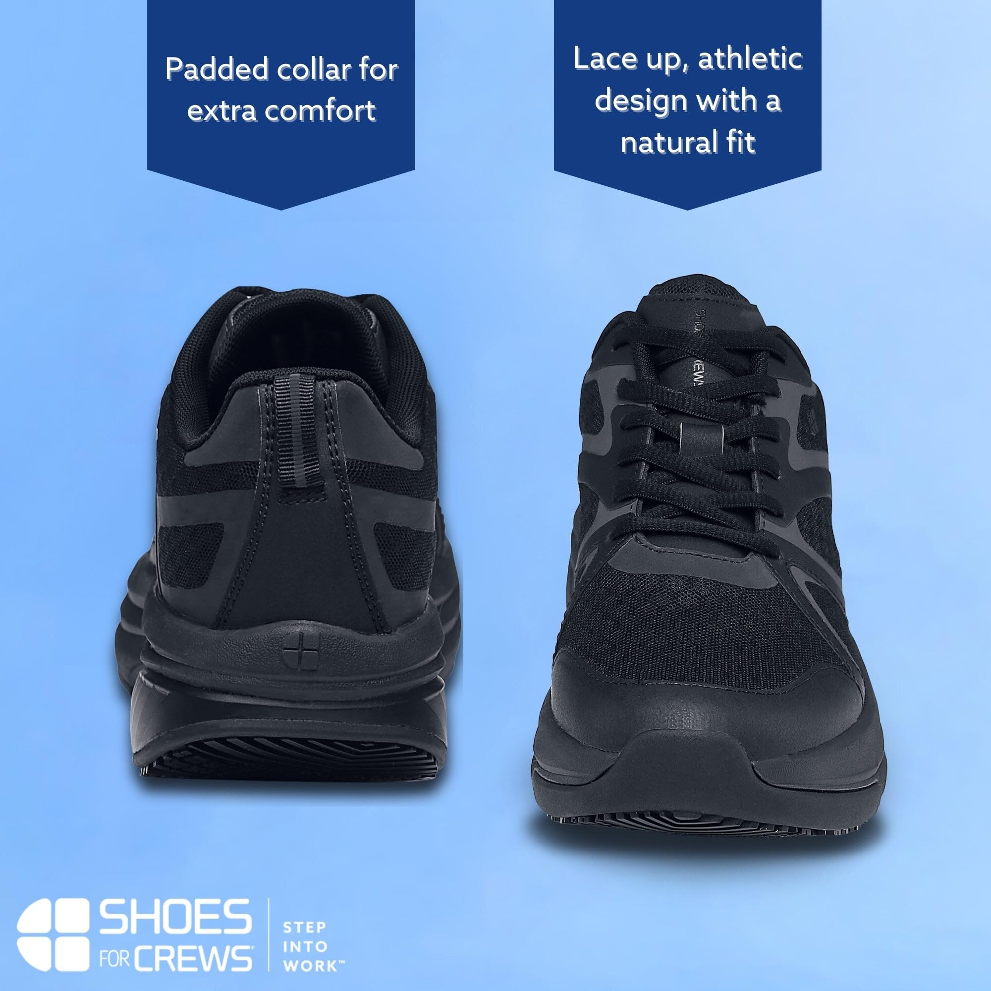 Women's Slip-Resistant Comfortable Sneakers - Shoes for Crews Energy II - Black Size 8 | Non-Slip Work Shoes for Nurses, Waitresses & Restaurant Staff