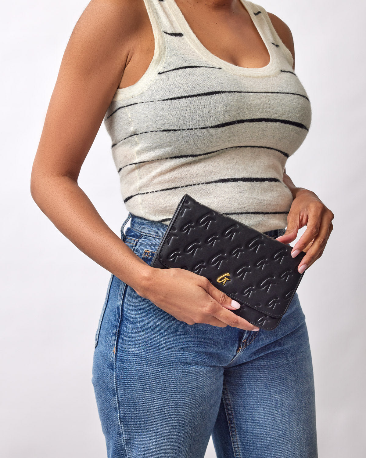 Luxury Monogram Gold WOC Handbag - Black Leather Crossbody Bag for Women | Perfect for Evening Parties, Date Nights & Special Occasions