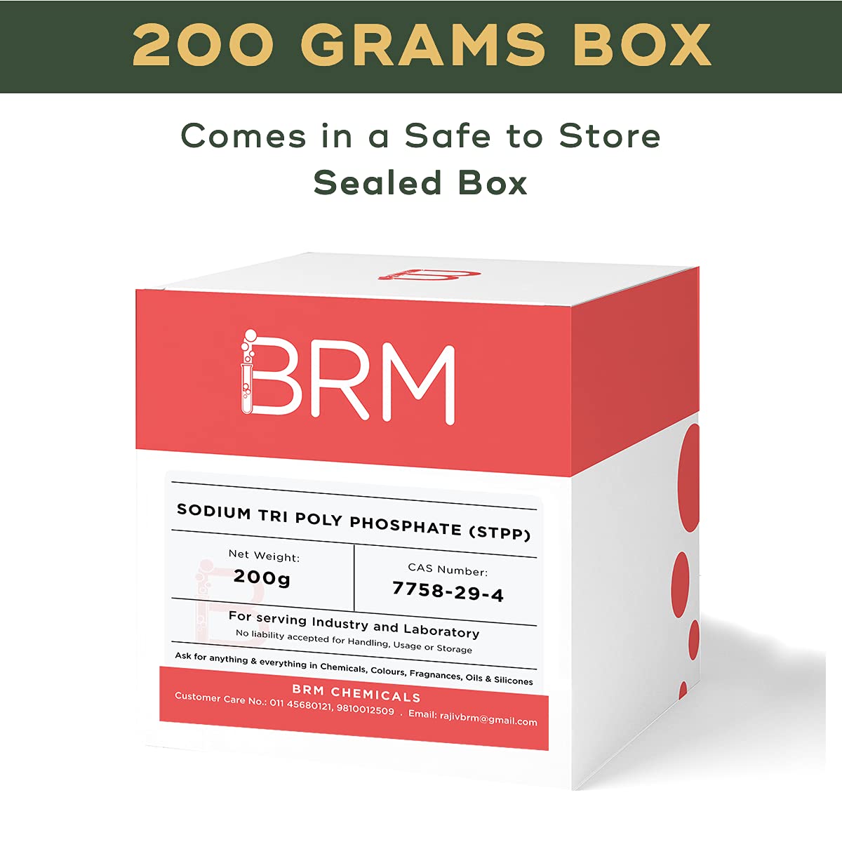 BRM Chemicals Sodium Tripolyphosphate (STPP) 200g - High Purity Food Grade for Soap Making, Shampoo, Cosmetics, Moisturizers & DIY Skincare | Perfect for Face, Hair, Skin & Body Care | Ideal for Home Use, Crafting & Personal Care Products (1 Pack)