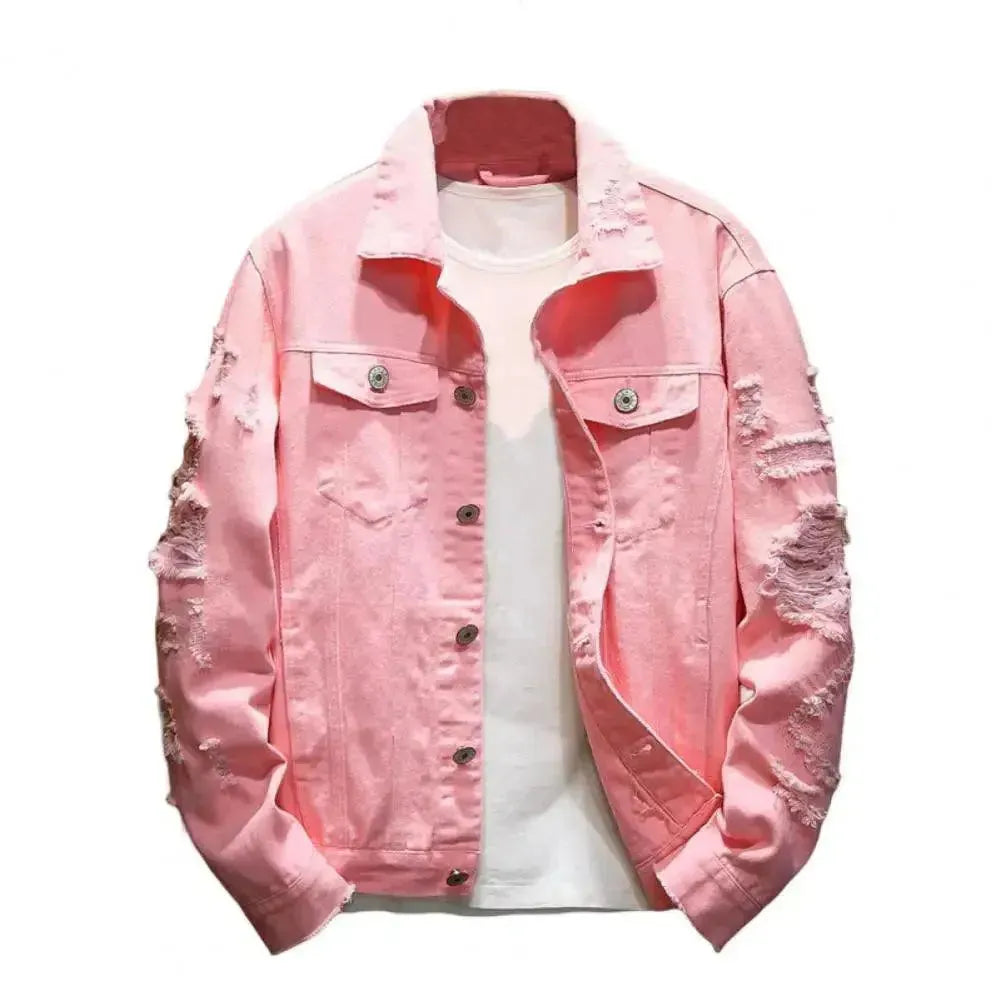 Men's Casual Loose Fit Denim Trucker Jacket - Vintage Style Distressed Jean Jacket for Everyday Wear & Outdoor Activities