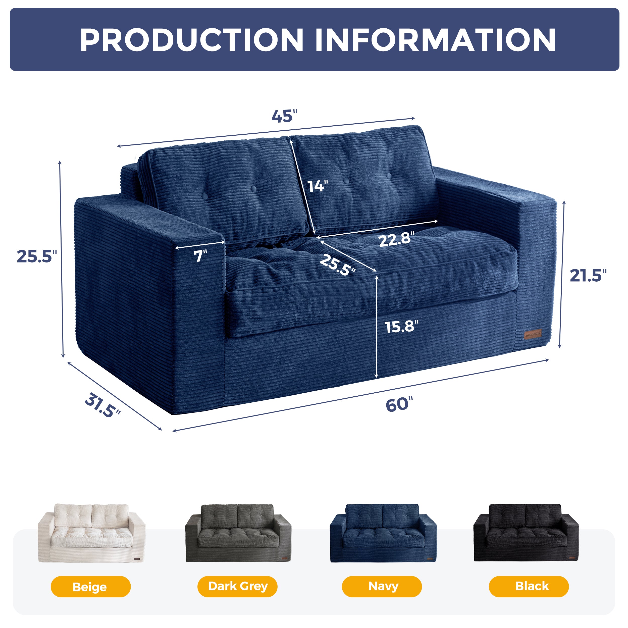 MAXYOYO Premium Bean Bag Chair for Adults - Soft Upholstered Floor Sofa with Armrests, Tufted Cushion & Backrest, Easy Assembly Sofa in A Box - Large Comfortable Bean Bag Couch for Bedroom, Living Room, Dorm, Office & Game Room - Navy Blue