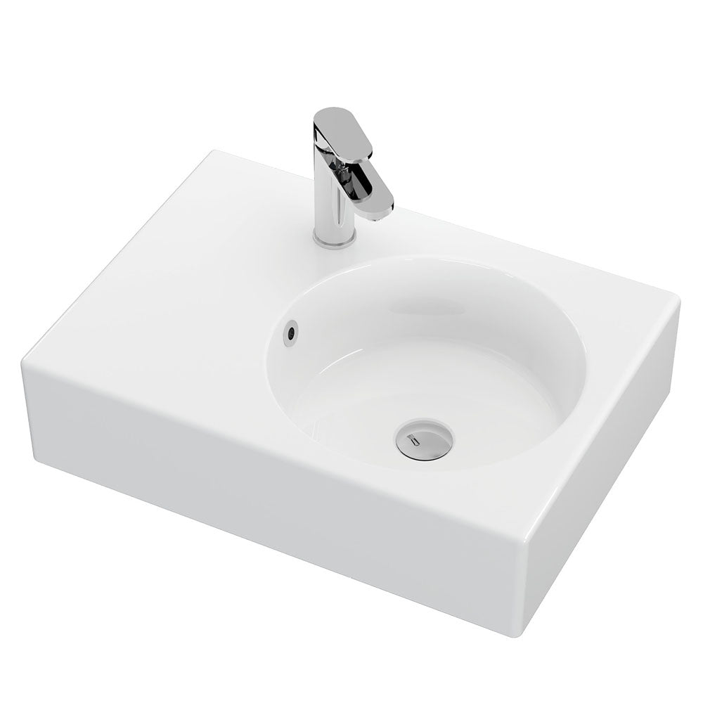 Fienza RB039R 1 Reba Right Bowl Wall Mount Bathroom Sink with Single Tap Hole - Perfect for Modern Small Bathrooms & Powder Rooms