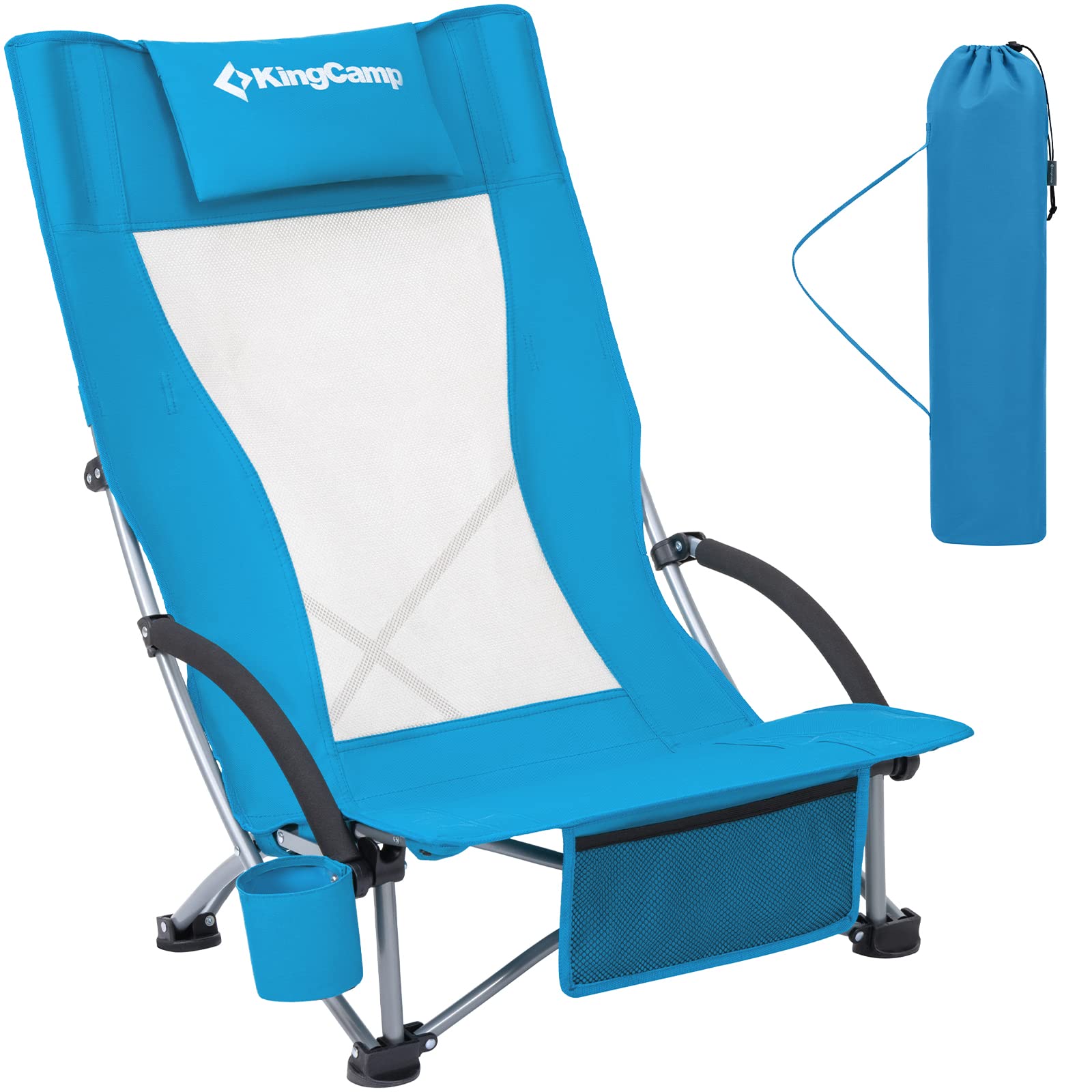 KingCamp Folding Beach Chair with Cup Holder & Carrying Bag - Lightweight High Back Camping Chair for Adults, Portable Outdoor Chair with Padded Armrest - Perfect for Beach, Camping, Picnics, Backyard Parties & Travel Adventures