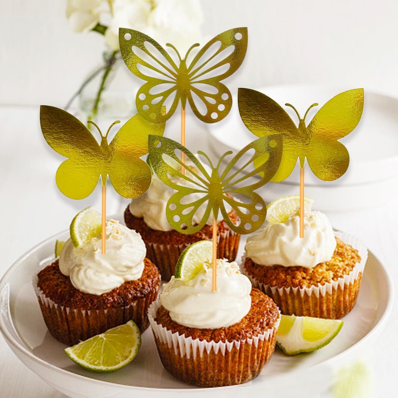 24-Pack Gold Butterfly Cupcake Toppers for Birthday Parties, Bridal Showers, Baby Showers & Weddings - Elegant Edible Cake Decorations for Girls & Women Celebrations