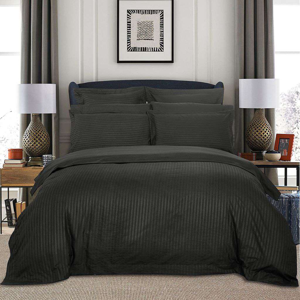 1000TC Ultra Soft Striped King Size Charcoal Duvet Cover Set - Luxury Bedding for Hotel & Home Use, Breathable & Wrinkle-Resistant