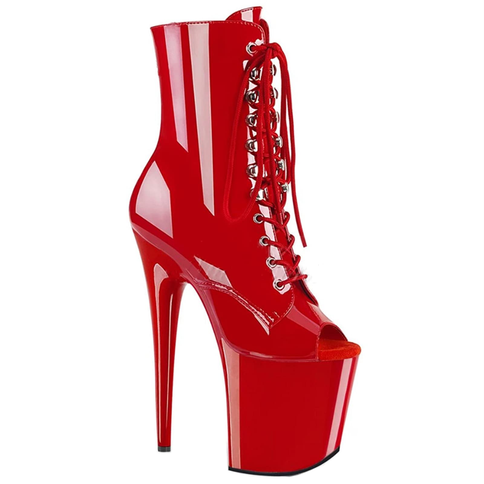 20CM Women's Sexy Platform Open Toe Lace Up Ankle Booties - Stiletto High Heel Fashion Boots in Shiny Patent Leather for Night Out & Party Wear