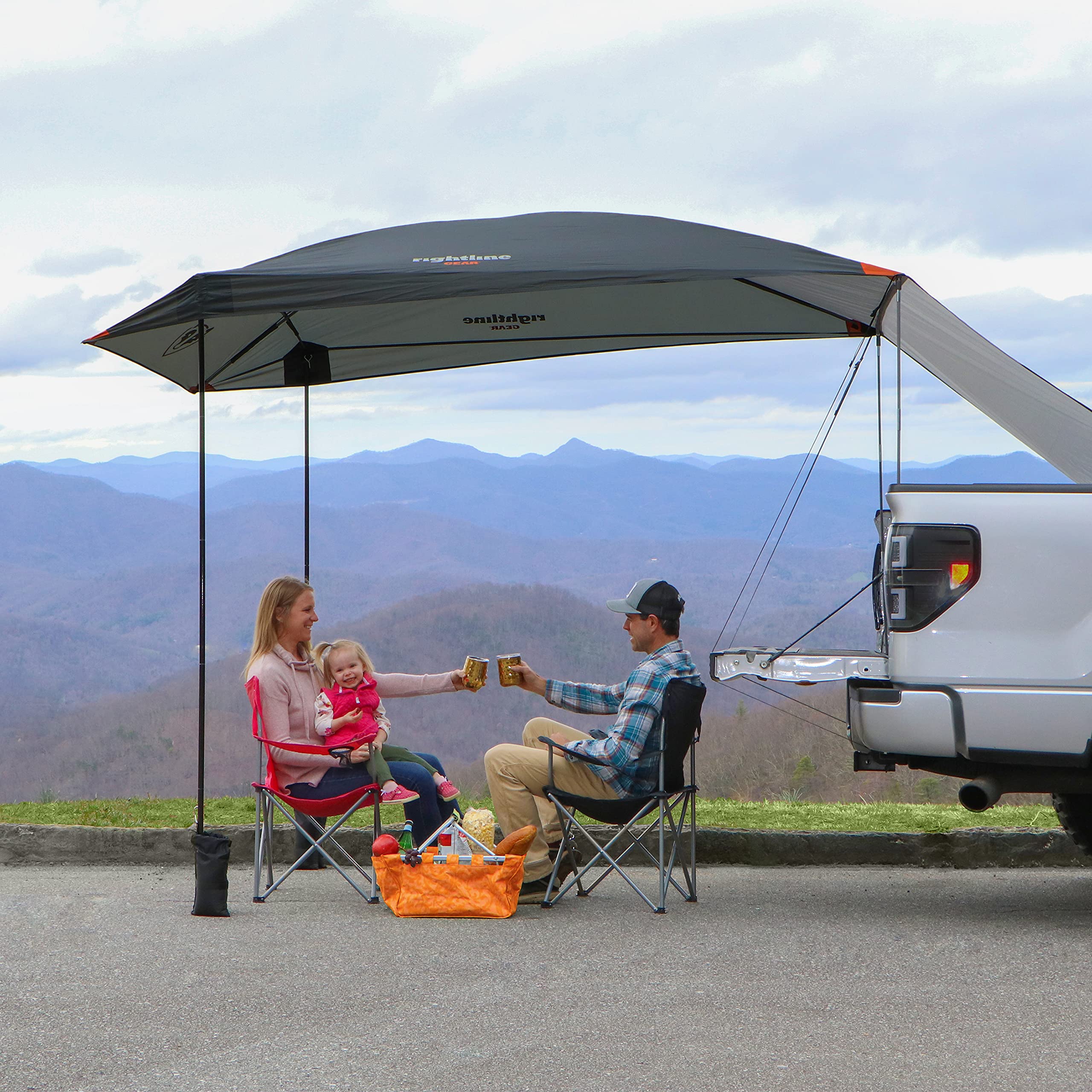 Rightline Gear Universal-Fit Truck Tailgate Canopy Tent - 9.5' x 6' x 8.5' Portable Blue Shelter for Camping, Tailgating & Outdoor Adventures