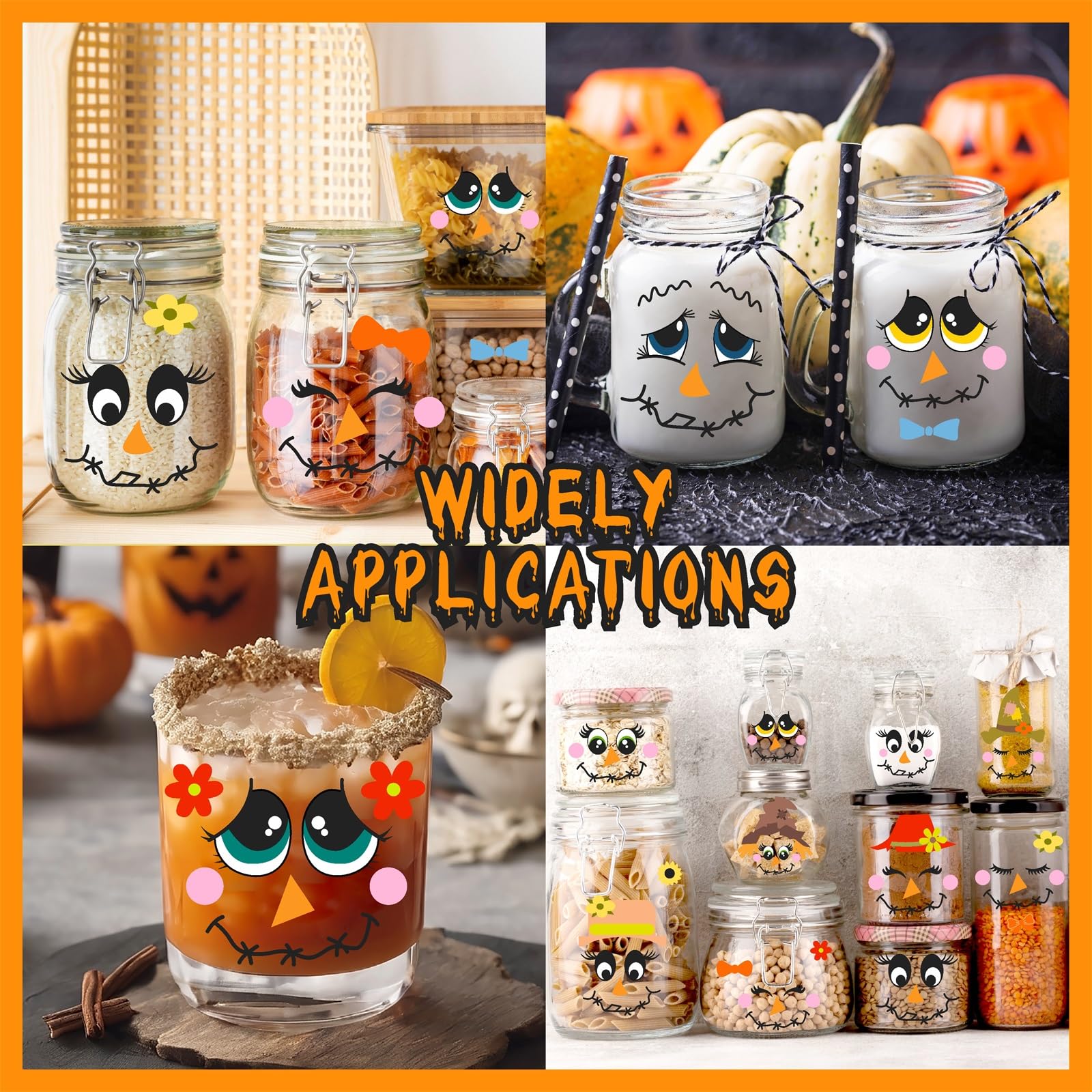 Halloween Pumpkin Face Stickers - Funny Cartoon Decals for Pumpkin Decorating, Glass Cups & Jars - Perfect for Halloween Party, Thanksgiving Decor & Fall Crafts