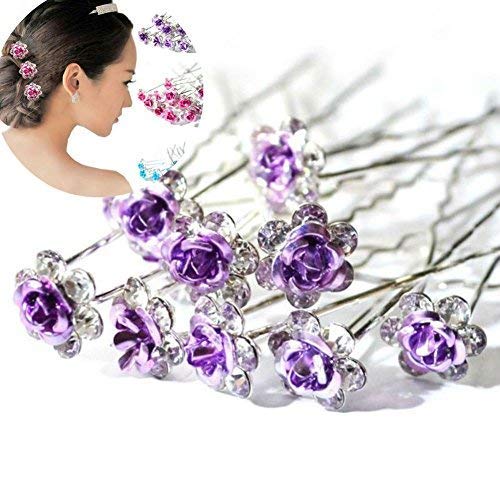 AKOAK 20-Piece Set Purple Crystal Rhinestone Rose Flower Hair Clips - Elegant Bridal Wedding Hair Accessories for Women, Barrettes & Headwear (Perfect for Bridal Showers, Weddings & Special Occasions)