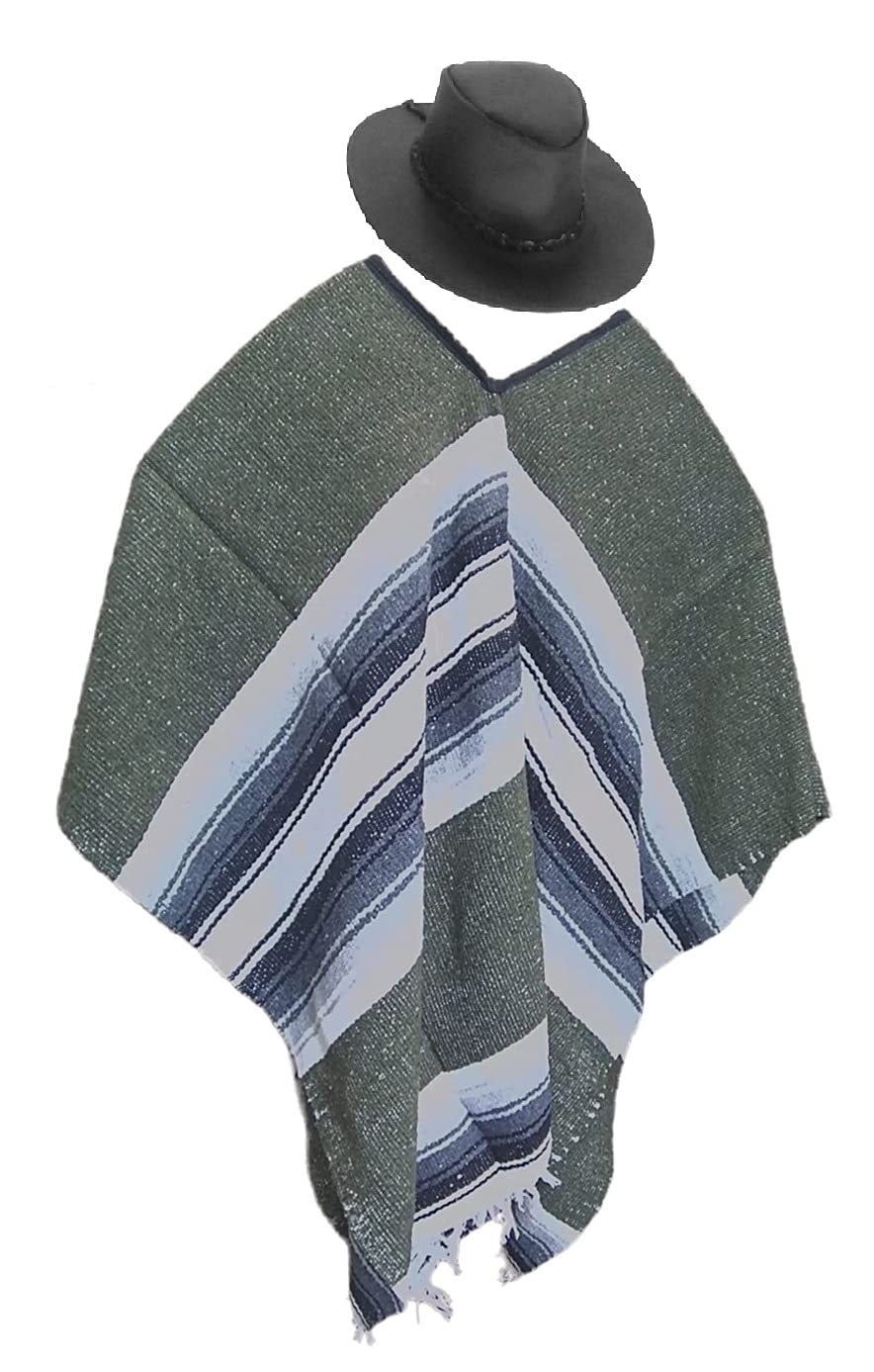 Sharpshooter Clint Eastwood Style Black Cowboy Hat & Green Poncho Set - Western Costume for Halloween, Cosplay, and Themed Parties
