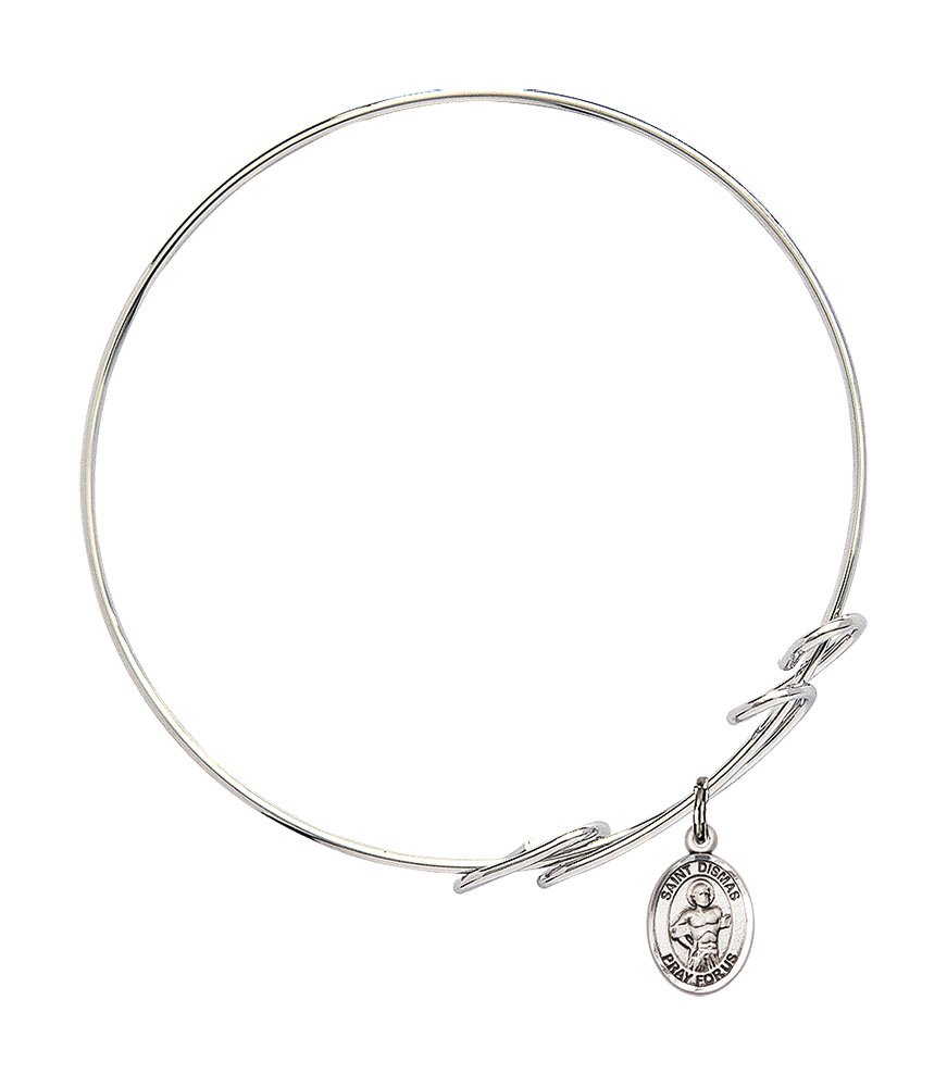 Sterling Silver Round Double Loop Bangle Bracelet with St. Dismas Charm - Elegant Religious Jewelry for Women, Perfect for Church, Weddings & Everyday Wear