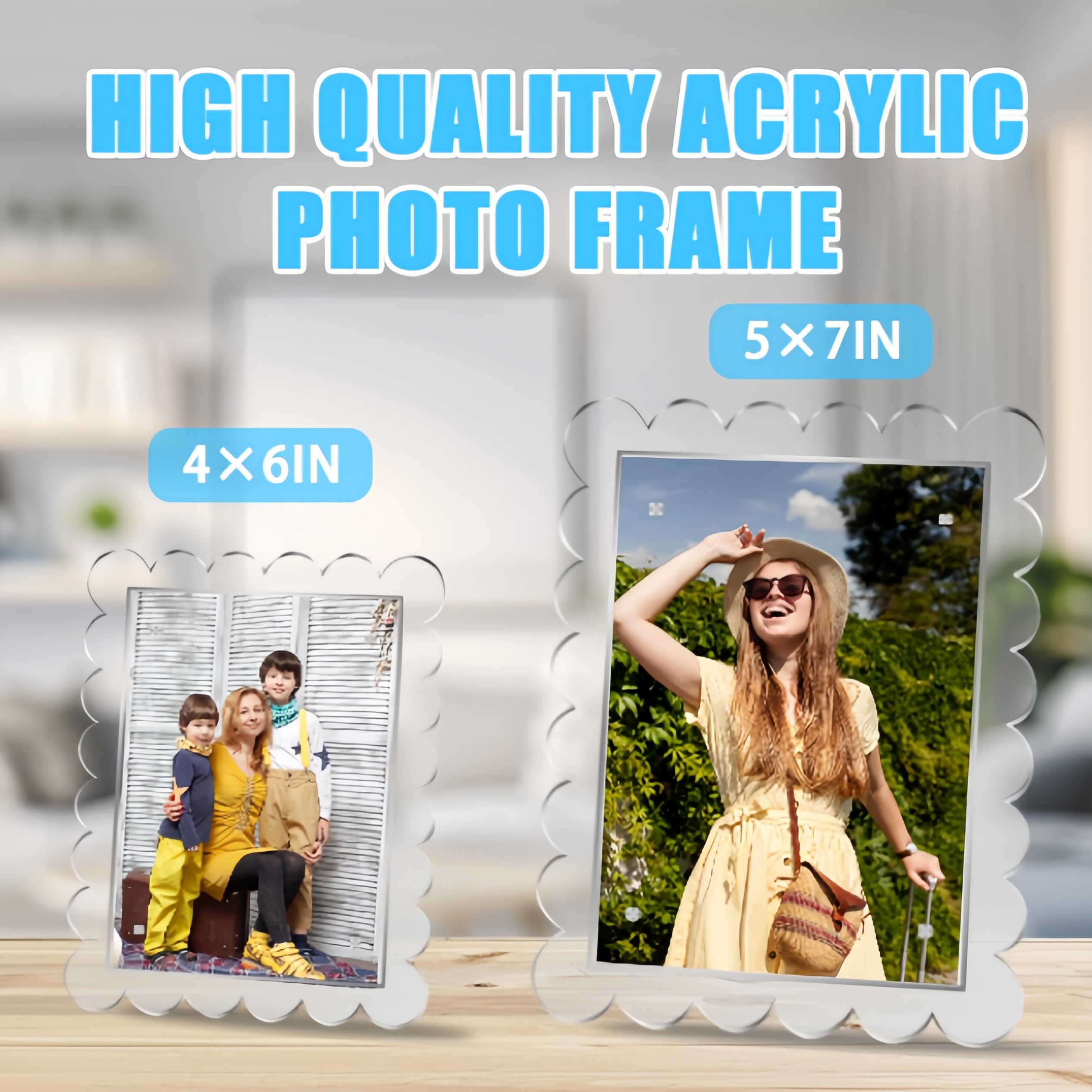 5x7 Magnetic Picture Frame - Acrylic Scalloped for Fridge & Desktop Display