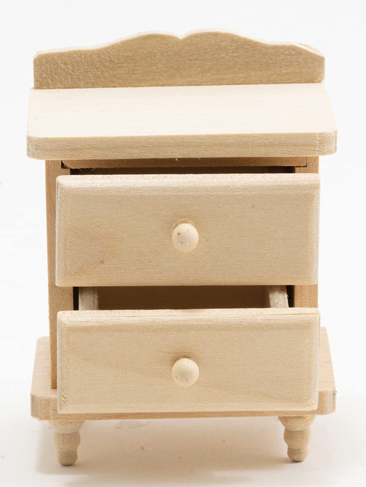 Unfinished Dollhouse Miniature Night Stand with 2 Drawers - DIY Wooden Furniture for Dollhouse Decor, Craft Projects & Miniature Room Accessories