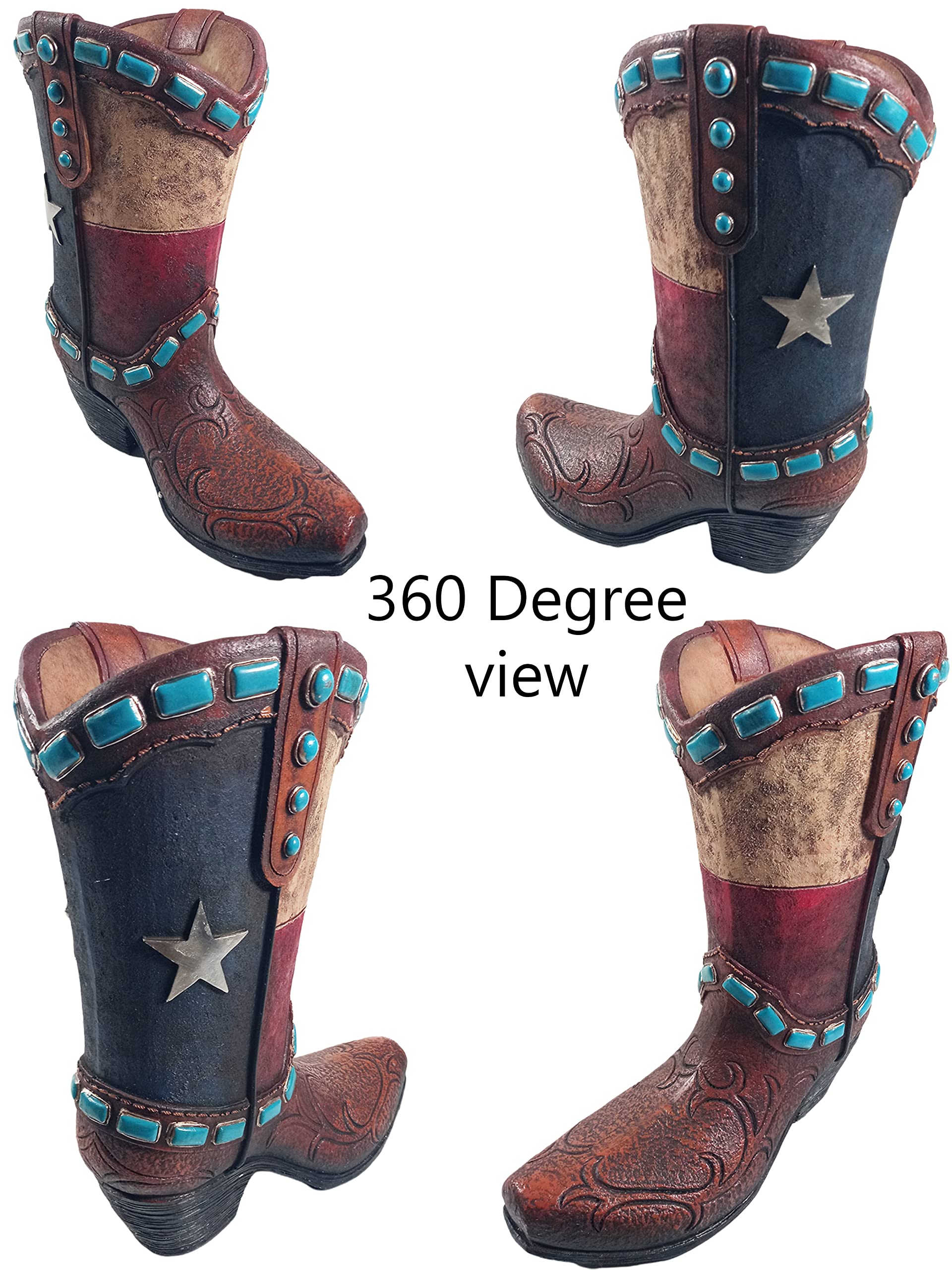 Western Teal Stone Texas Brown Cowboy Boot Vase - 12 Inch Large Rustic Flower Vase for Home, Office & Wedding Decor | Country Living Centerpiece, Cowboy Boot Planter, Unique Western Gift Idea