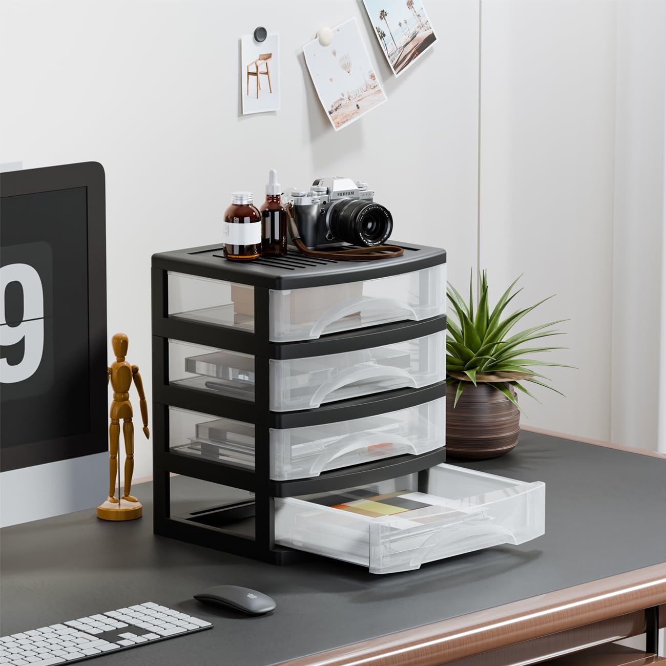 2-Pack White Plastic Desktop Organizer with 2 Drawers - Versatile Storage Box for Office Supplies, Makeup & School Essentials | Perfect for Home, Office & Workspace Organization (Black, Small 4-Drawer Option Available)
