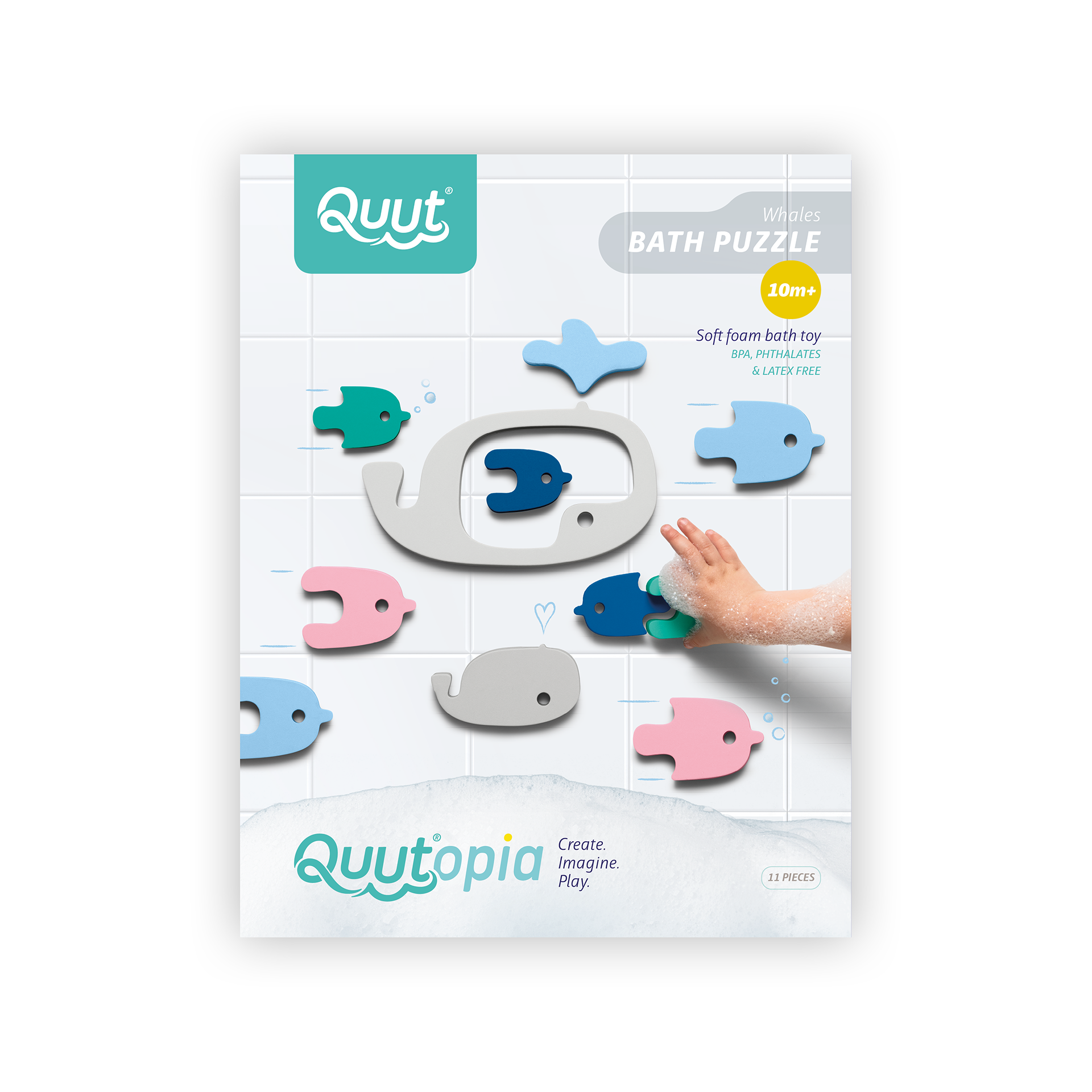 Quut Soft Foam Bath Puzzle - Whale Shaped Non-Toxic Foam Toys for Kids | Fun Bathtime & Pool Playtime Learning Activity