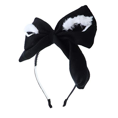 Large Soft Knit Bow Headband with Fluffy Eyebrows - Black | Warm Winter Accessory for Women, Perfect for Outdoor Activities and Photo Shoots