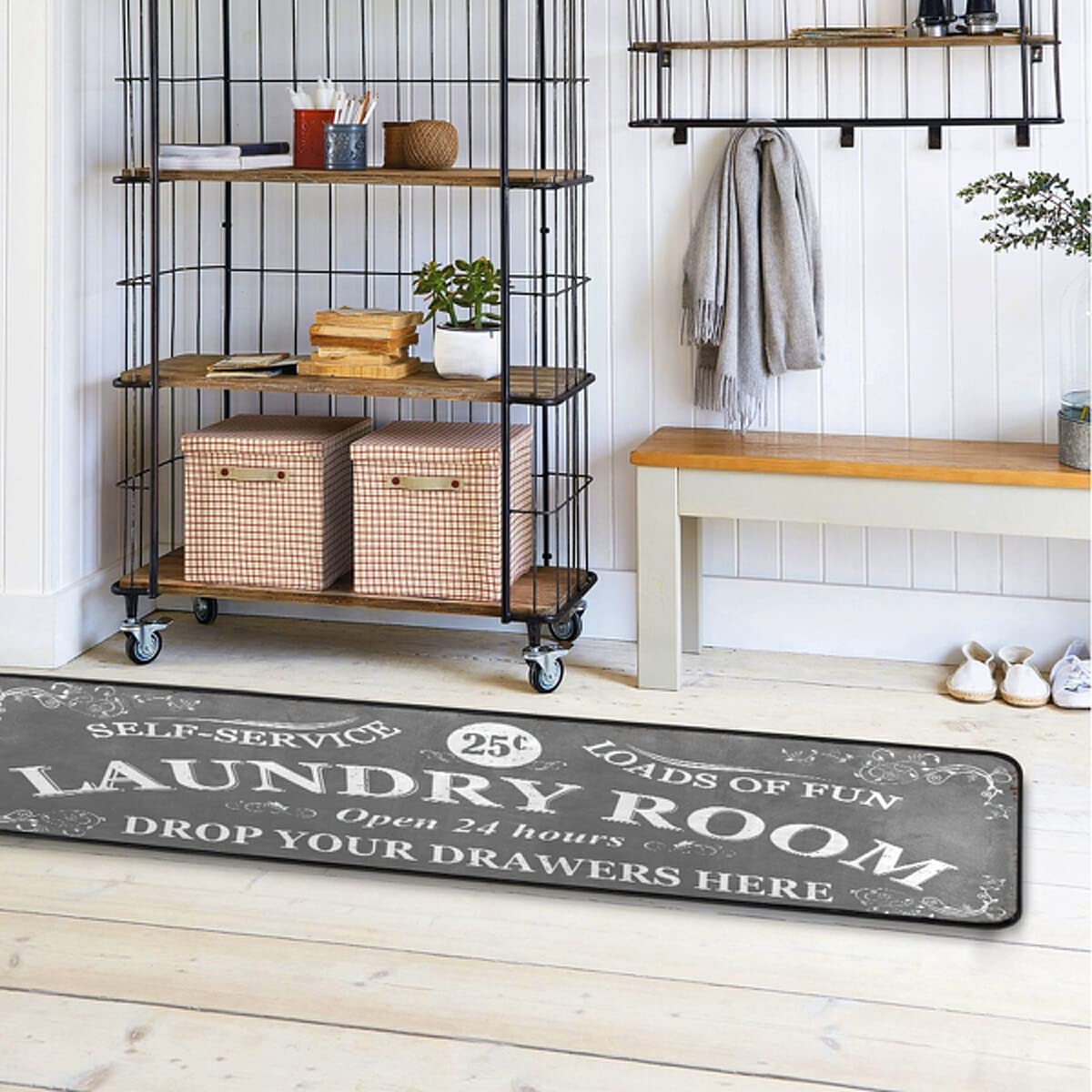 Farmhouse Laundry Room Rug - Machine Washable Runner Rug 72x24 Inches, Grey - Perfect for Laundry Room Floor, Front of Washer Dryer & Farmhouse Decor