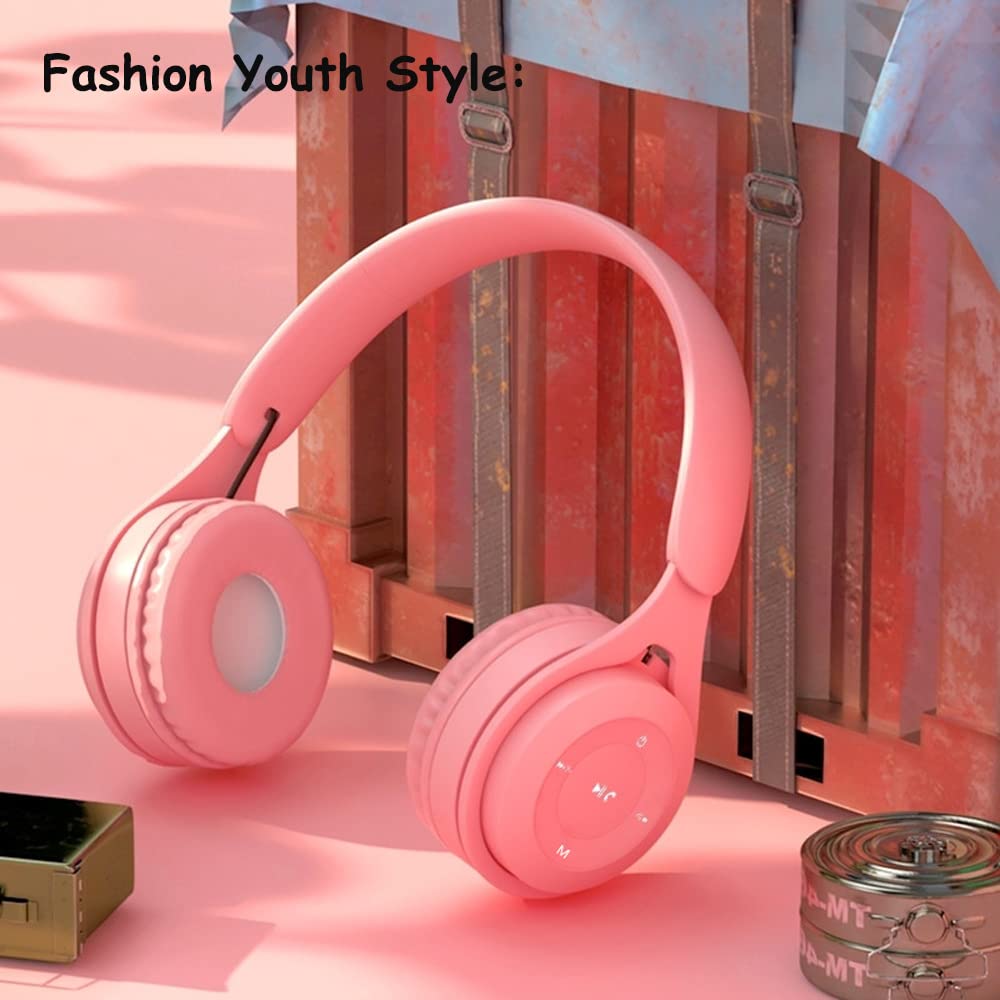 Wireless Bluetooth 5.0 Headphones for Kids - Over-Ear Comfortable Protein Earpads, Foldable Design with Built-in Mic - HiFi Sound Quality for Music, Gaming & Online Classes (Pink)