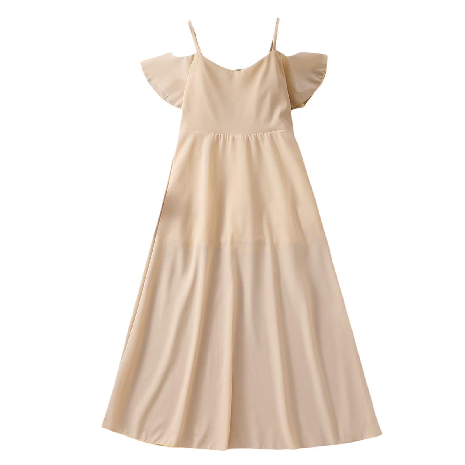 Summer Girls' Off Shoulder Princess Dress - Solid Color Long Dress for Kids - Perfect for Daily Wear, Parties & Special Occasions
