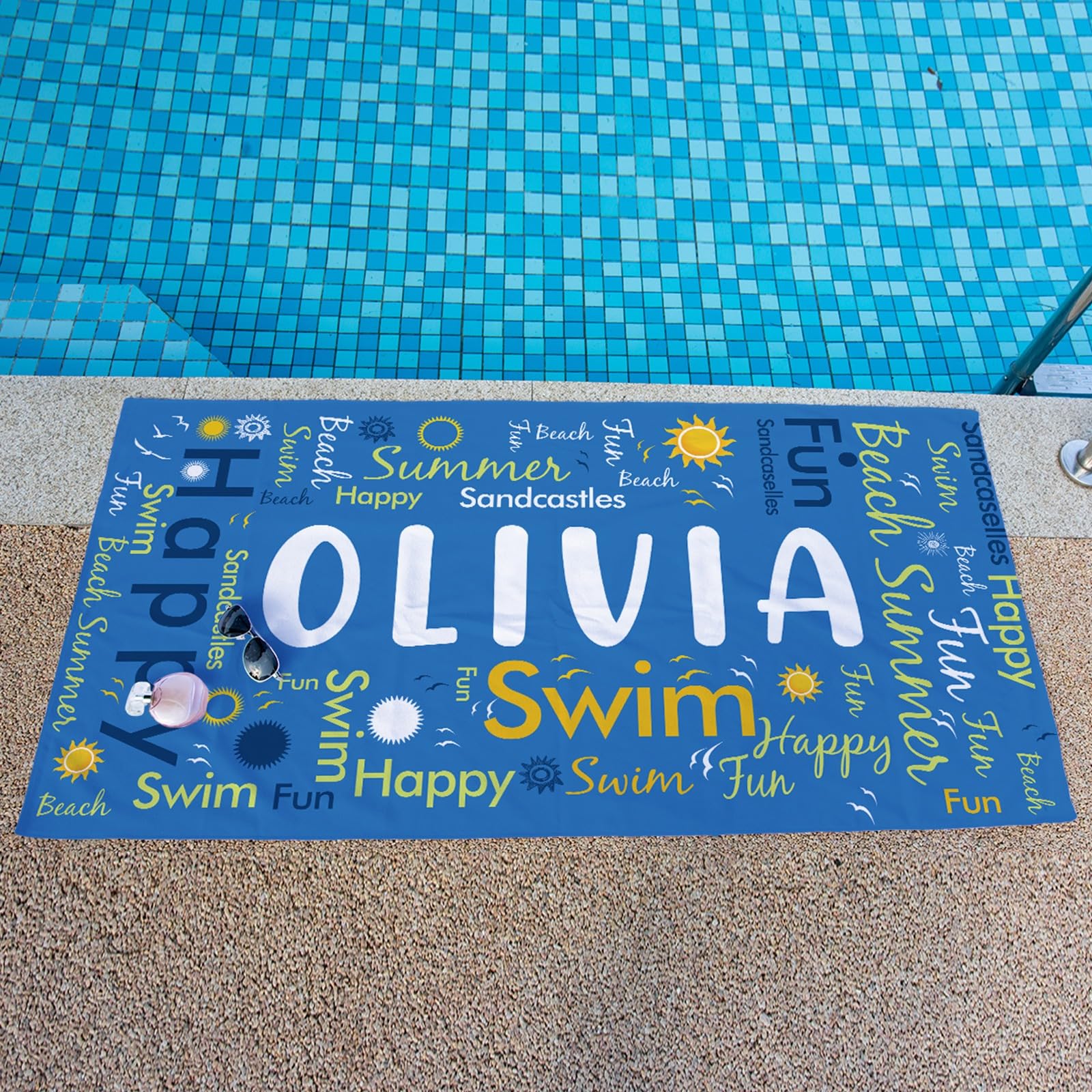 Custom Name Beach Towel for Kids & Adults - 30x60 Inch Personalized Microfiber Towel - Soft, Quick-Drying, Lightweight - Perfect for Beach, Pool, Travel & Summer Vacation Gifts (18 Colors Available)