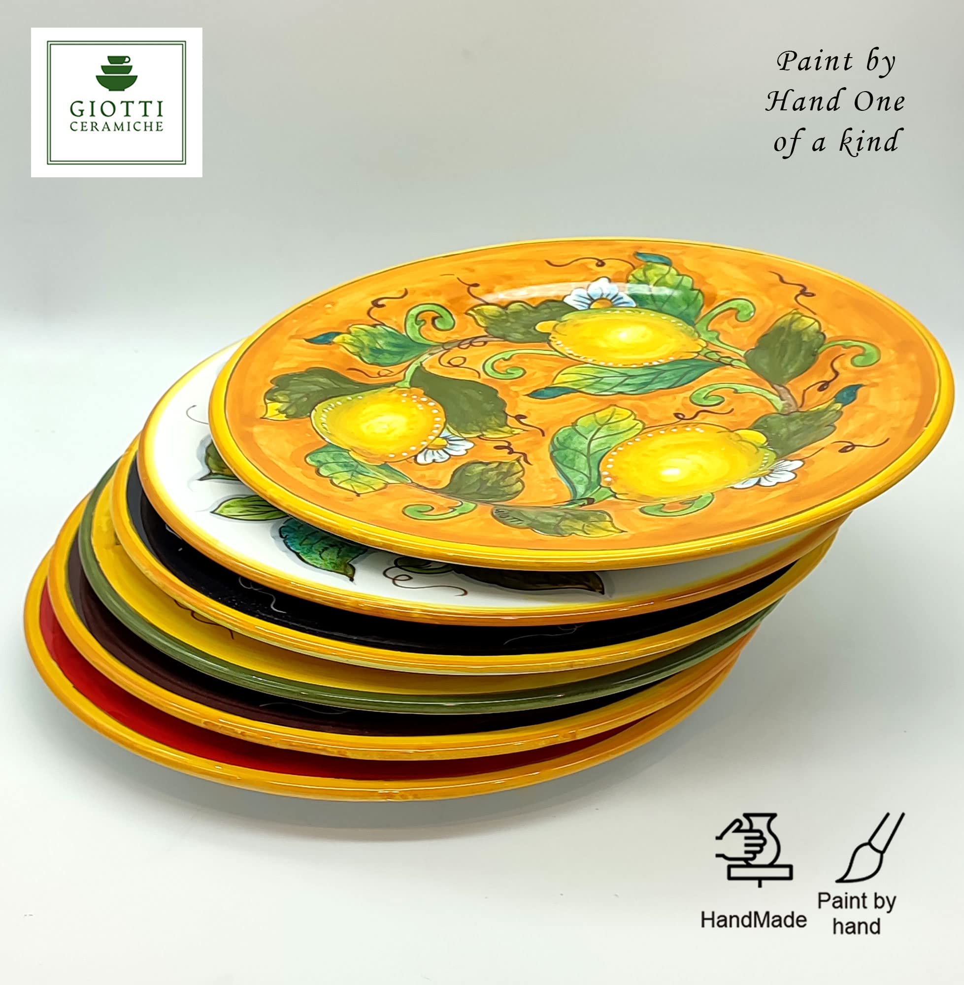 Italian Ceramic Dinnerware Set - Handmade Tuscan Pottery Made in Italy - Blue & Orange Lemon Design Plates & Bowls - Countryside Home Decor for Kitchen & Dining - Perfect for Italian-Themed Parties & Rustic Tablescapes