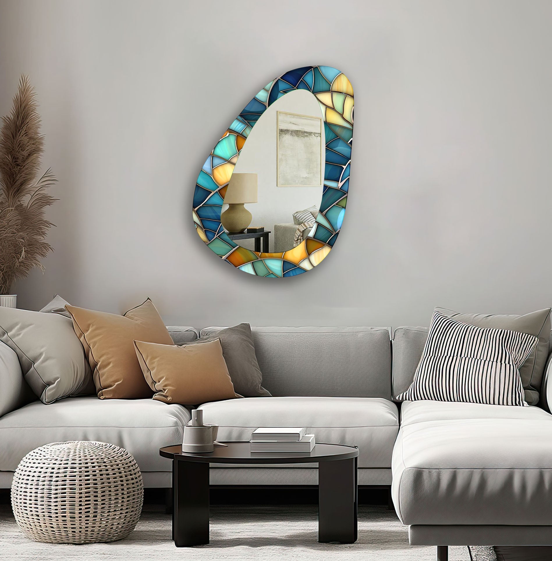 Stylish Blue Modern Wall Mirror - Elegant Home Decor for Living Room, Bedroom & Bathroom - Perfect for Enhancing Space & Style