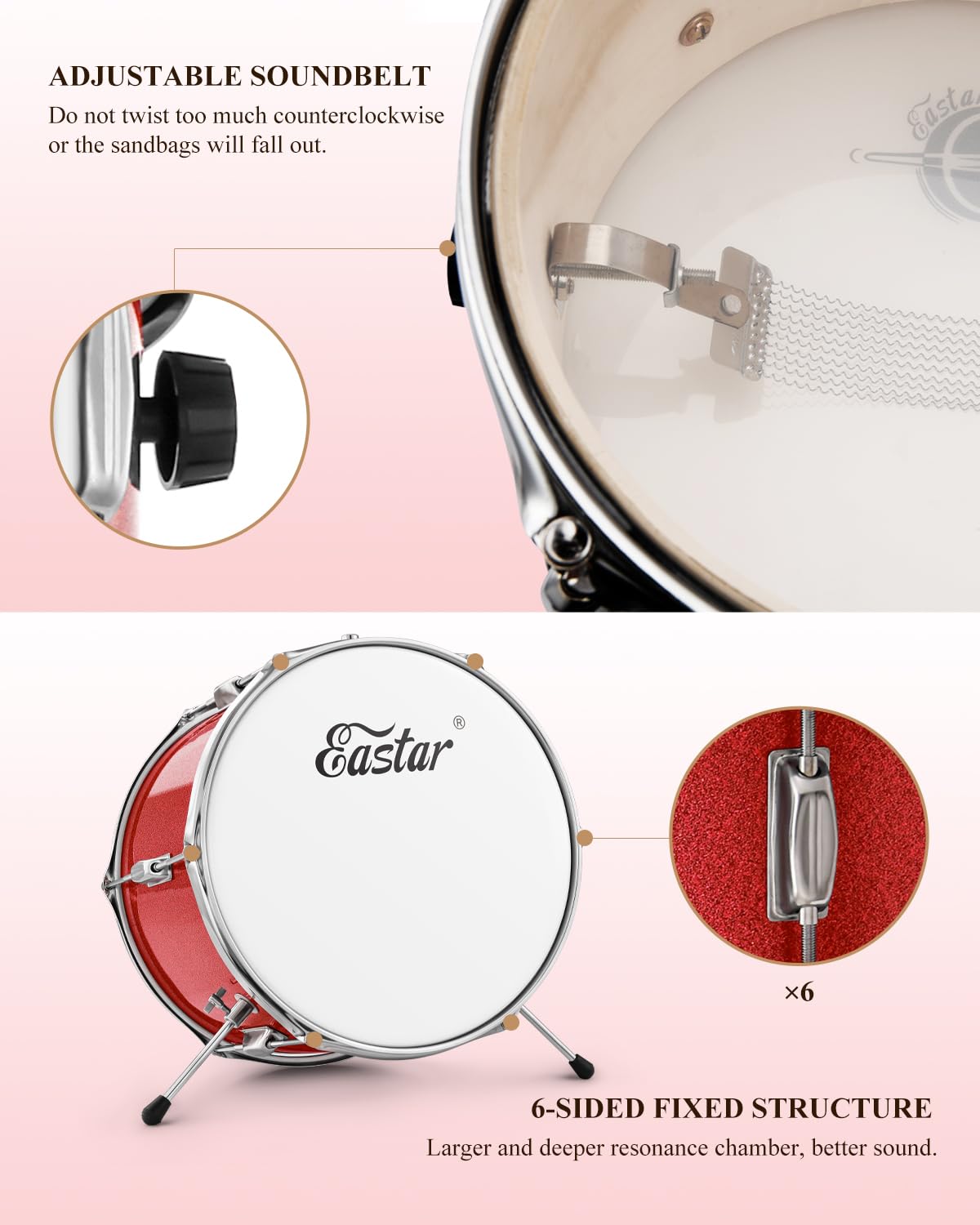 Eastar 3-Piece 14'' Junior Drum Set for Kids & Beginners - Complete Drum Kit with Adjustable Throne, Cymbal, Pedal & 2 Pairs Drumsticks - Perfect for Home Practice, Music Lessons & First-Time Players (Metallic Red)