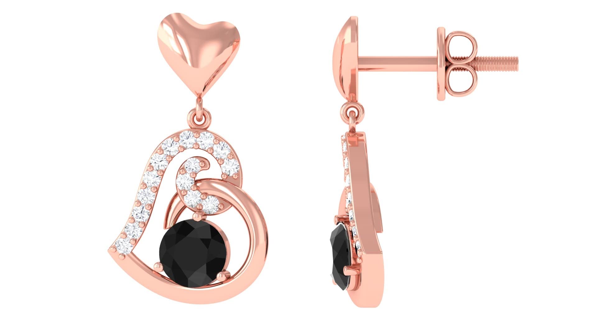0.75 CT Black Onyx and Moissanite Heart Drop Earrings for Women - 14K Solid Gold Dangle Earrings - Elegant Gift for Valentine's Day, Anniversary, or Special Occasions