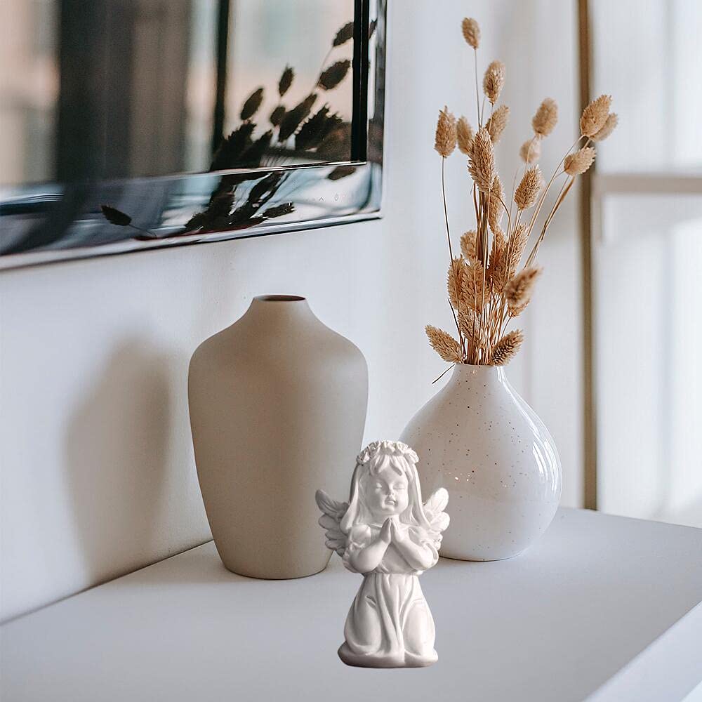 Mini Angel Statue Shelf Decor - White Resin Figurine for Home, Living Room, Bedroom - Perfect Gift for Women, Housewarming & Spiritual Decor
